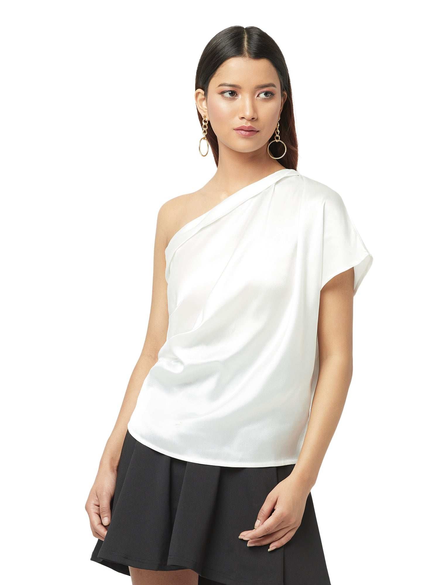 shiny satin ruched top