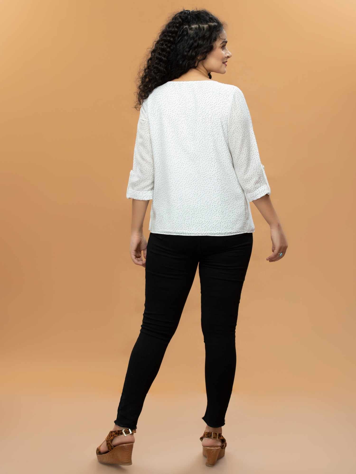 front pleated printed top