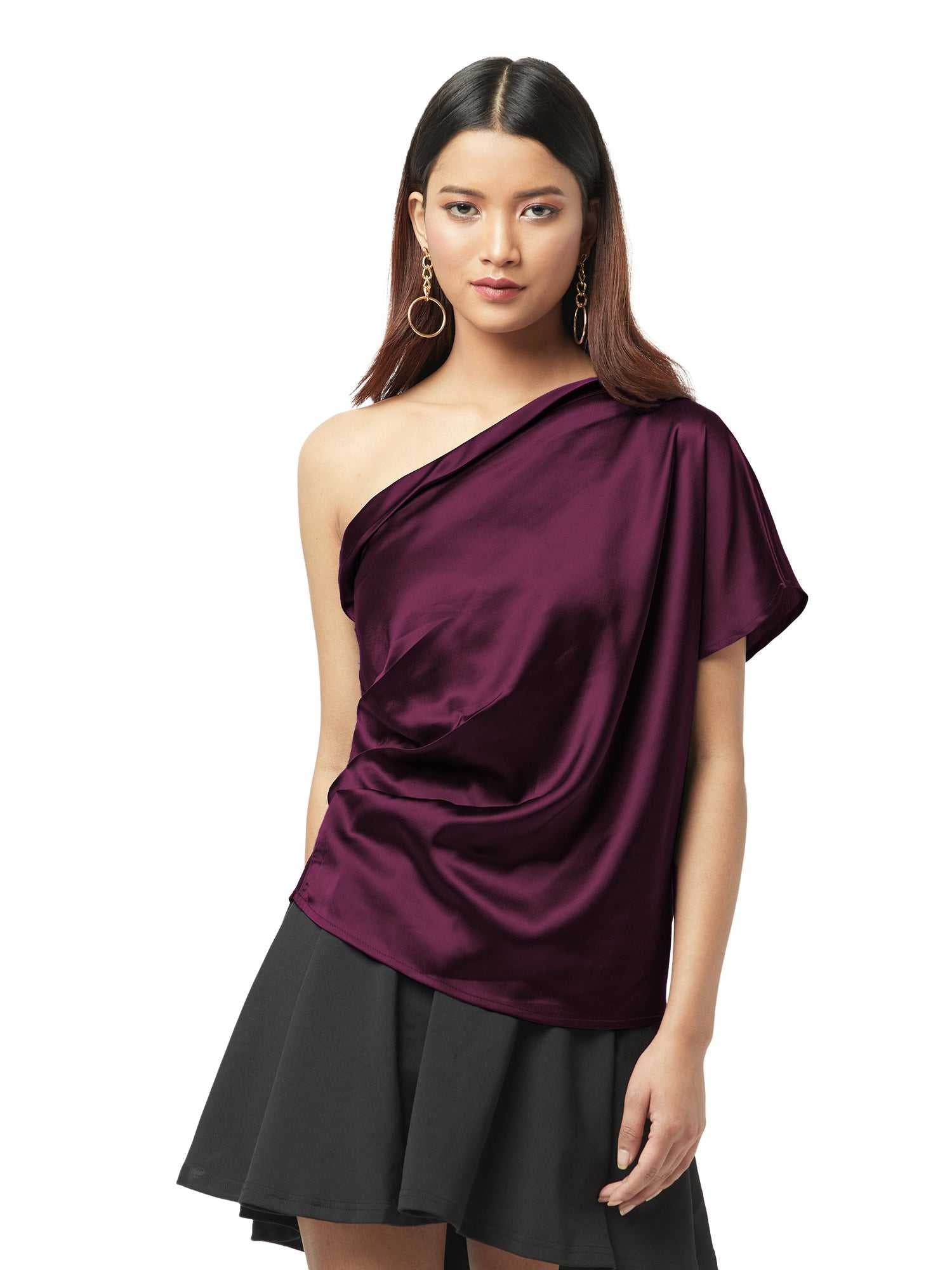 shiny satin ruched top