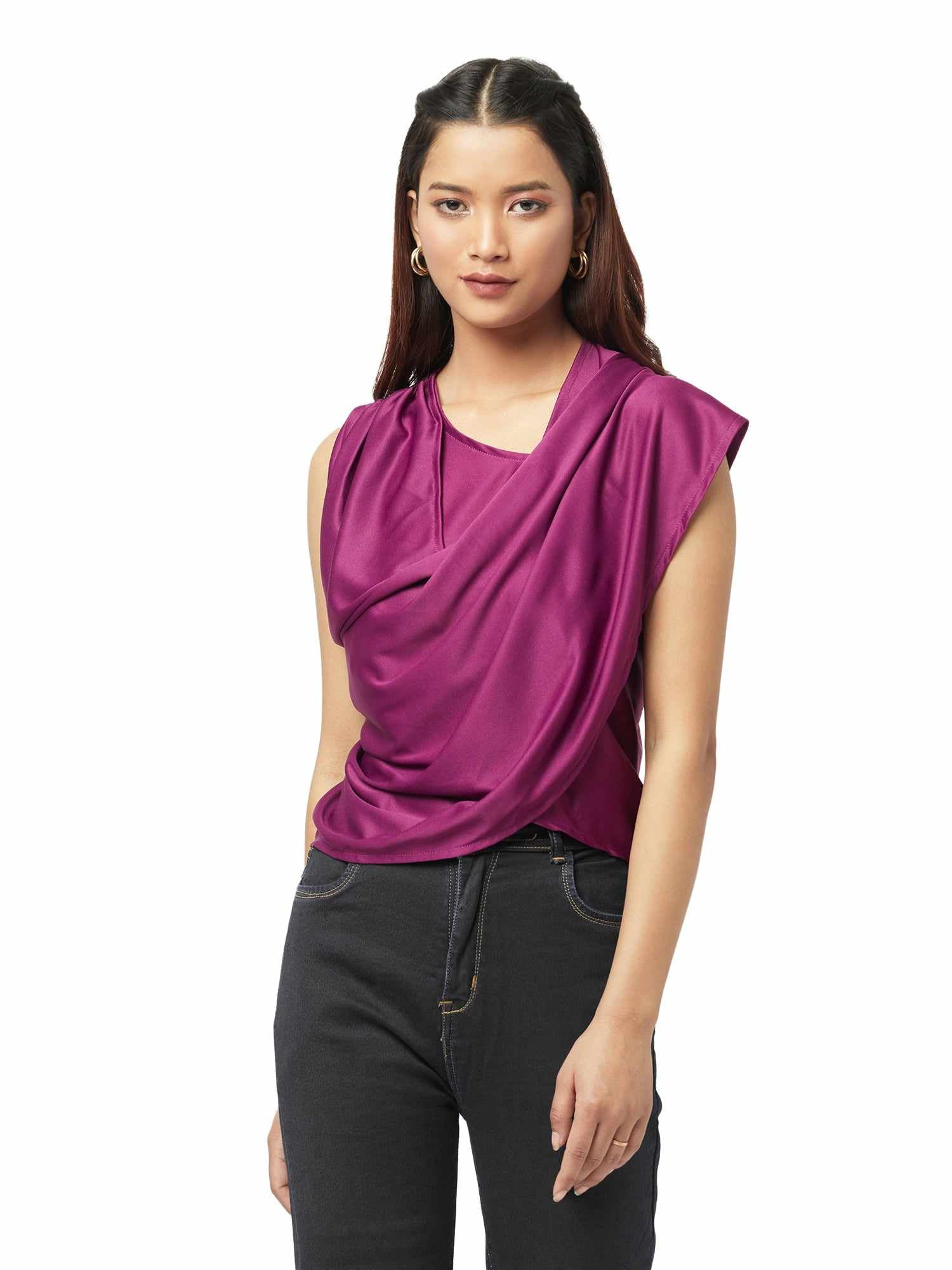 asymmetrical draped wine top