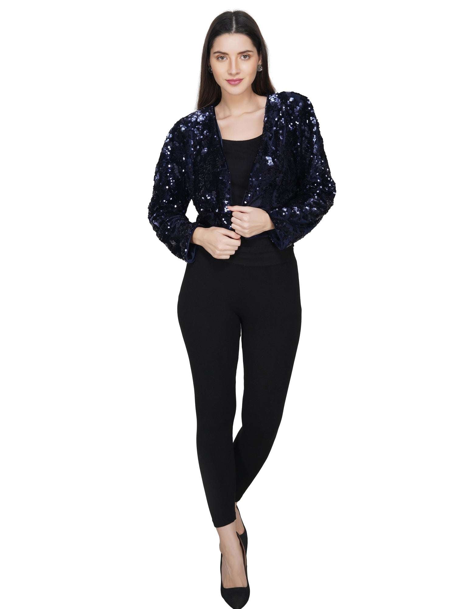 sequin velvet navy jacket