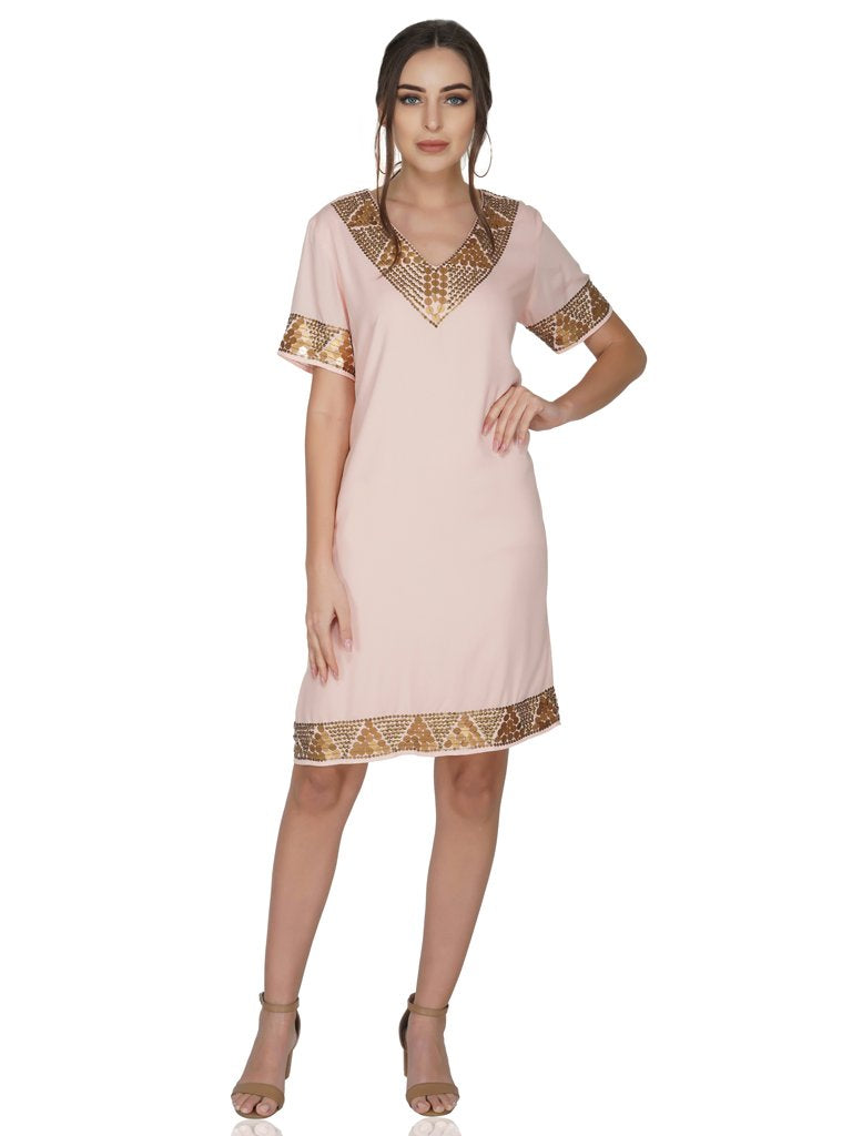antique brass sequin border dress