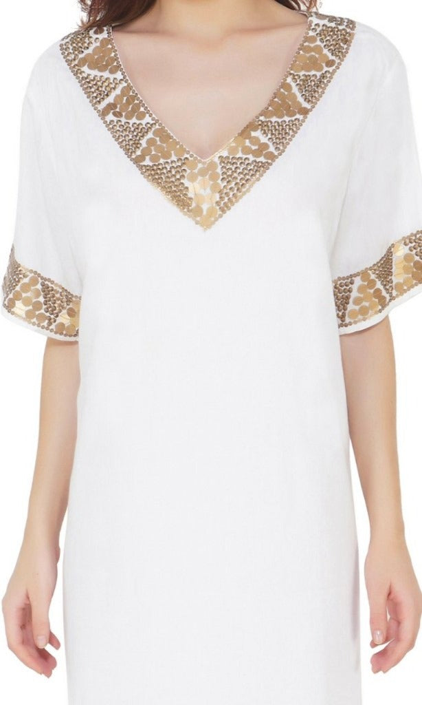 antique brass sequin border dress