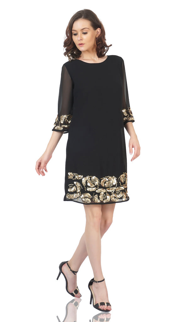 rose motif black dress