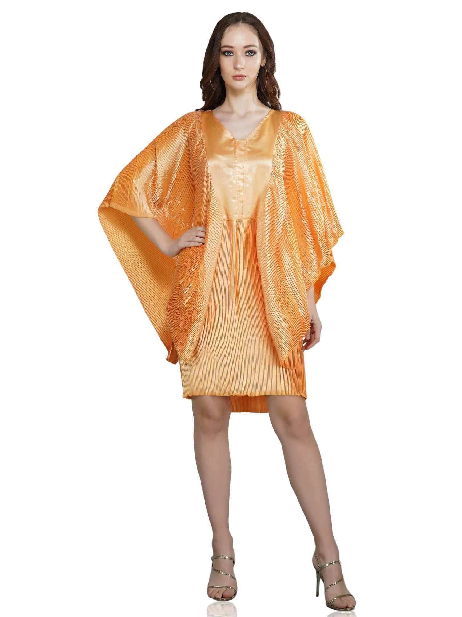 flutter sleeve pleated satin dress