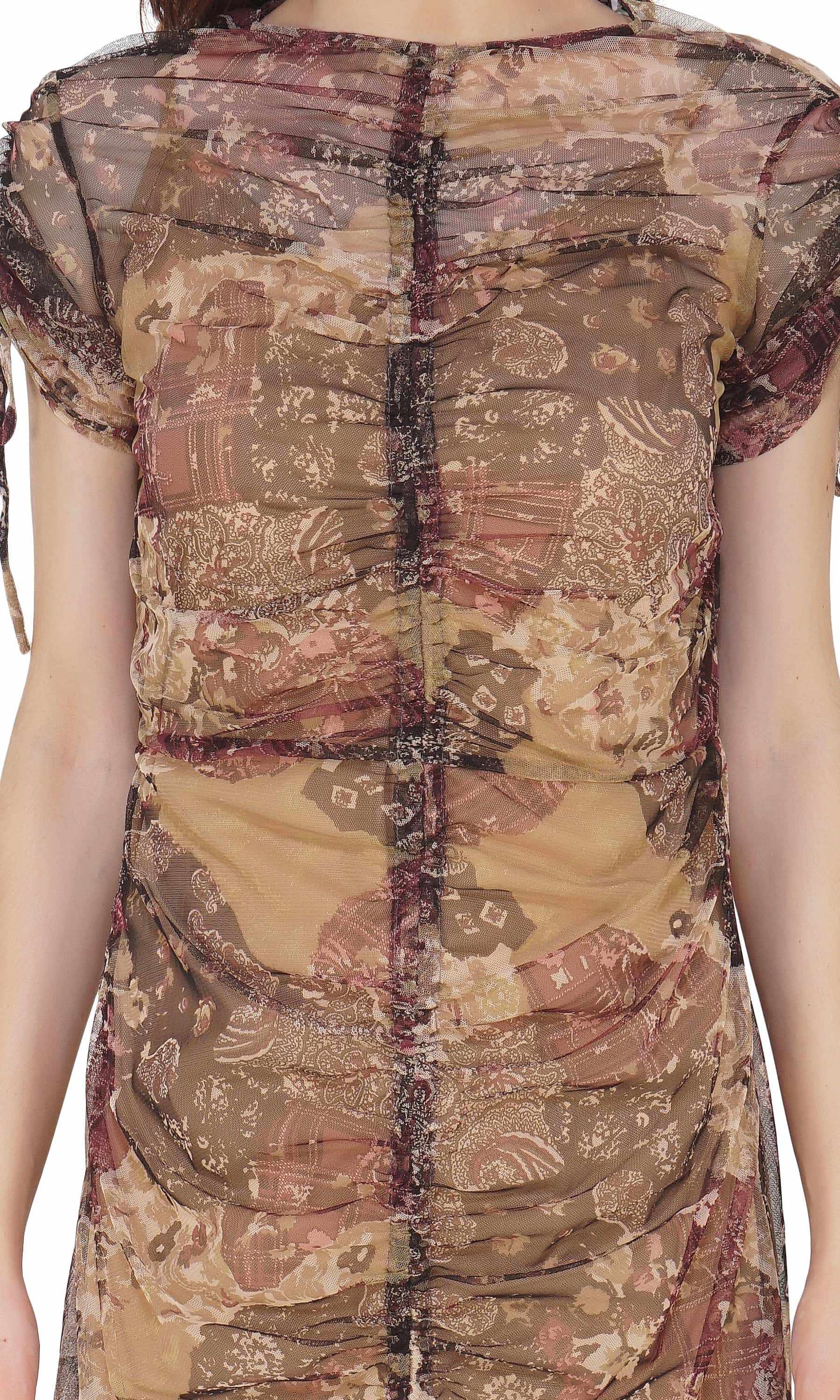 printed tulle dress with beige slip