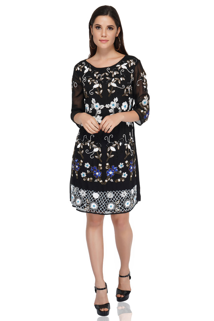 all over hand embellished black dress