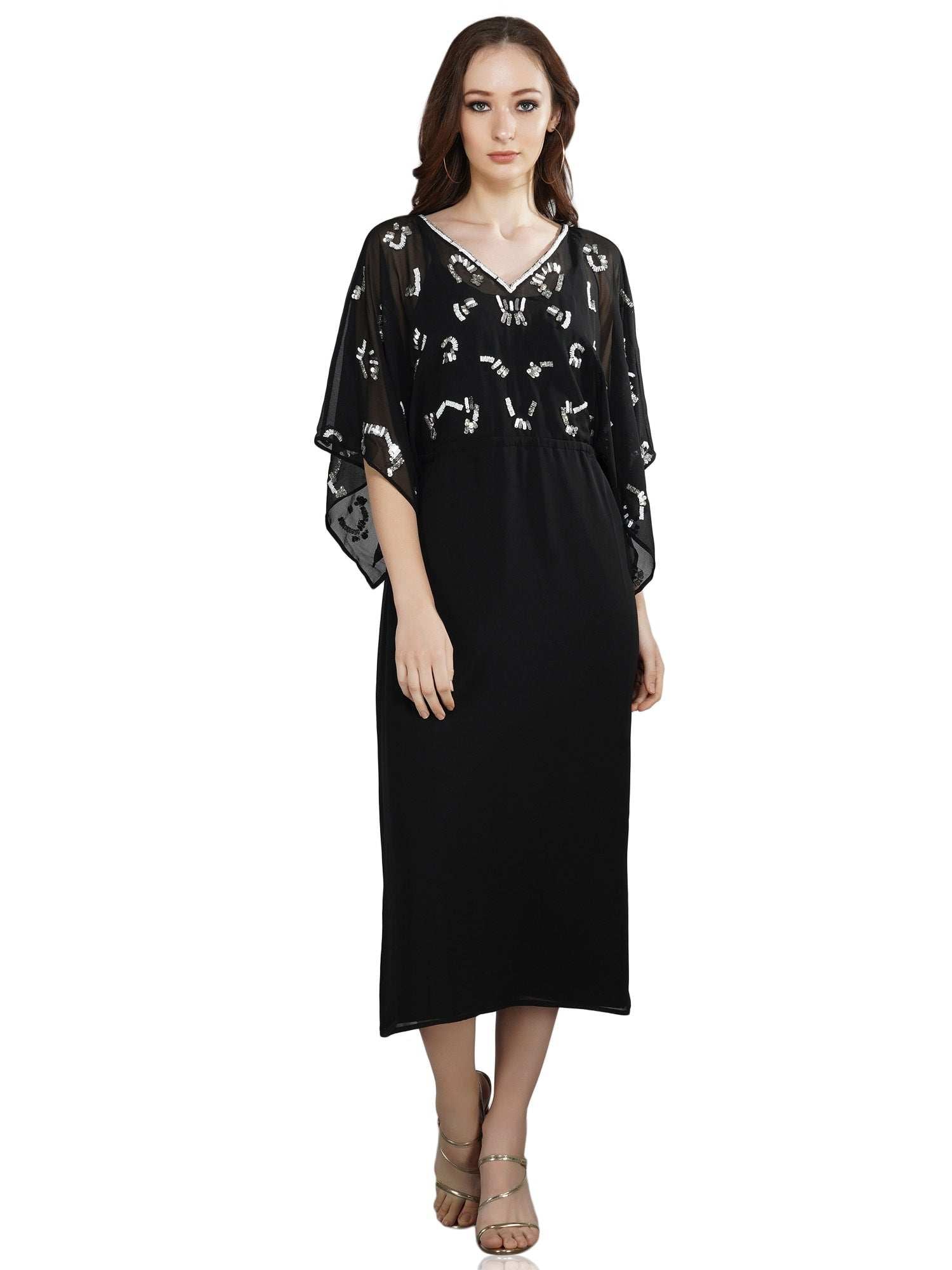 black kimono sleeves dress