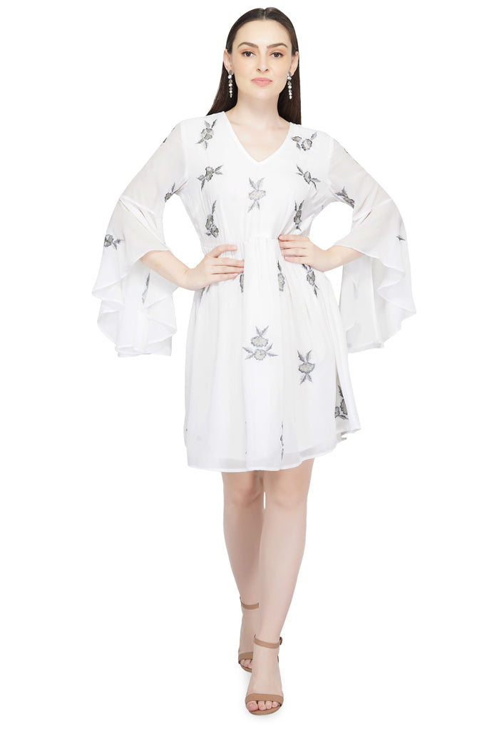 rose embroidery summer white mini