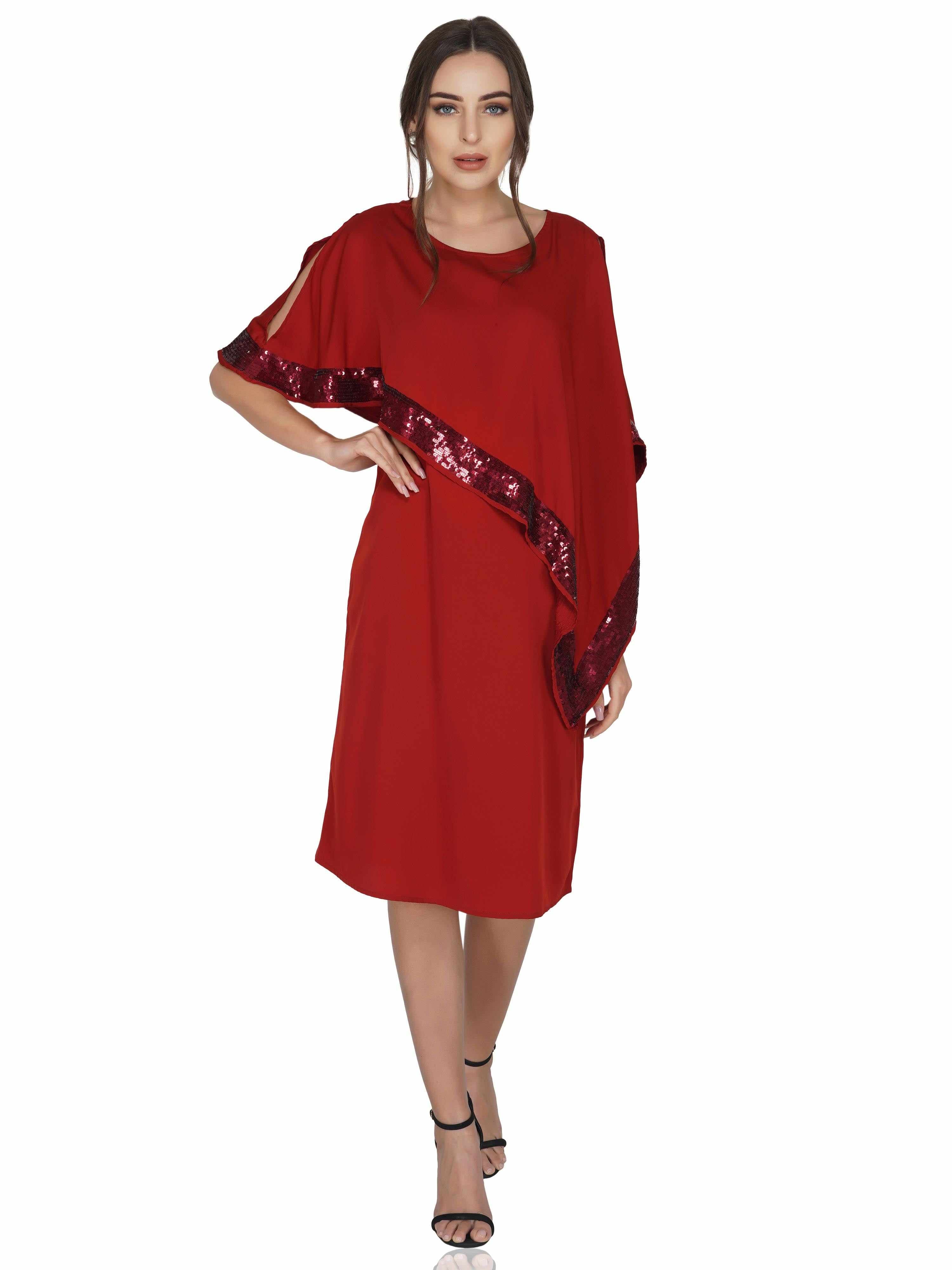 popover crepe dress with sequin border