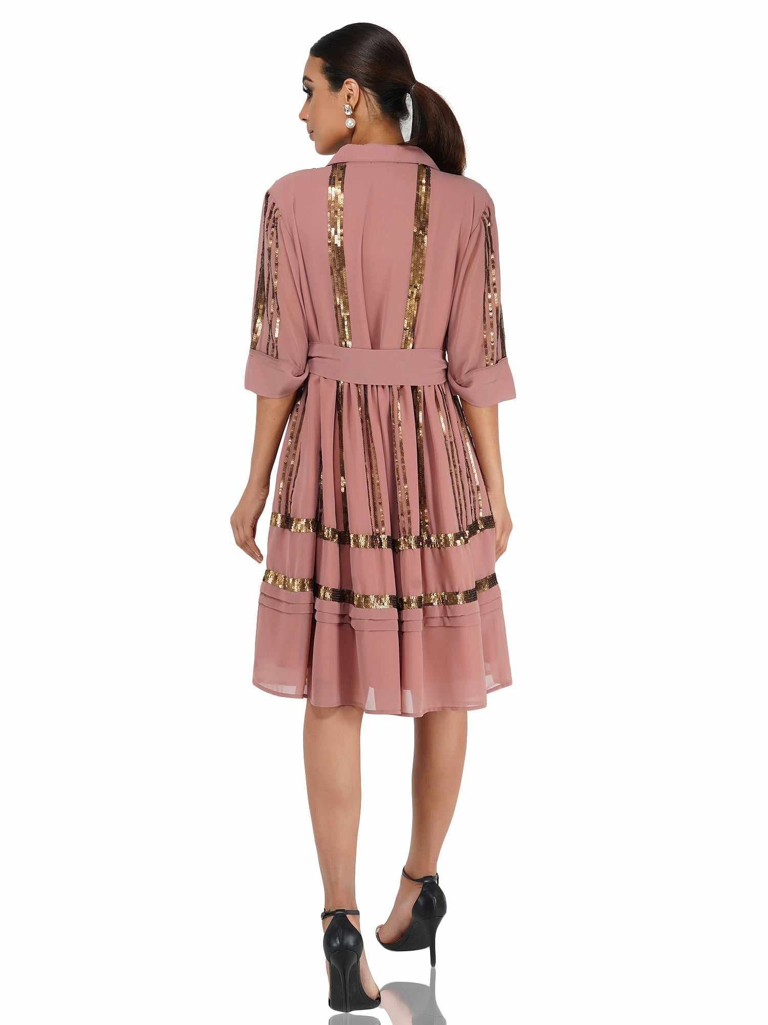 sequined mock shirt dress