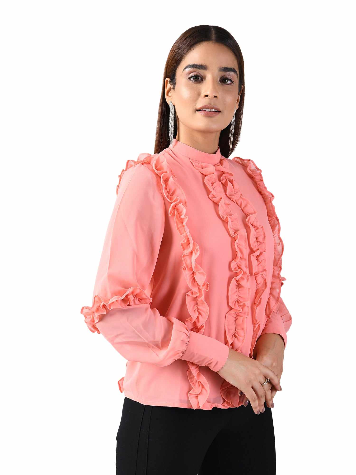 pink ruffles top