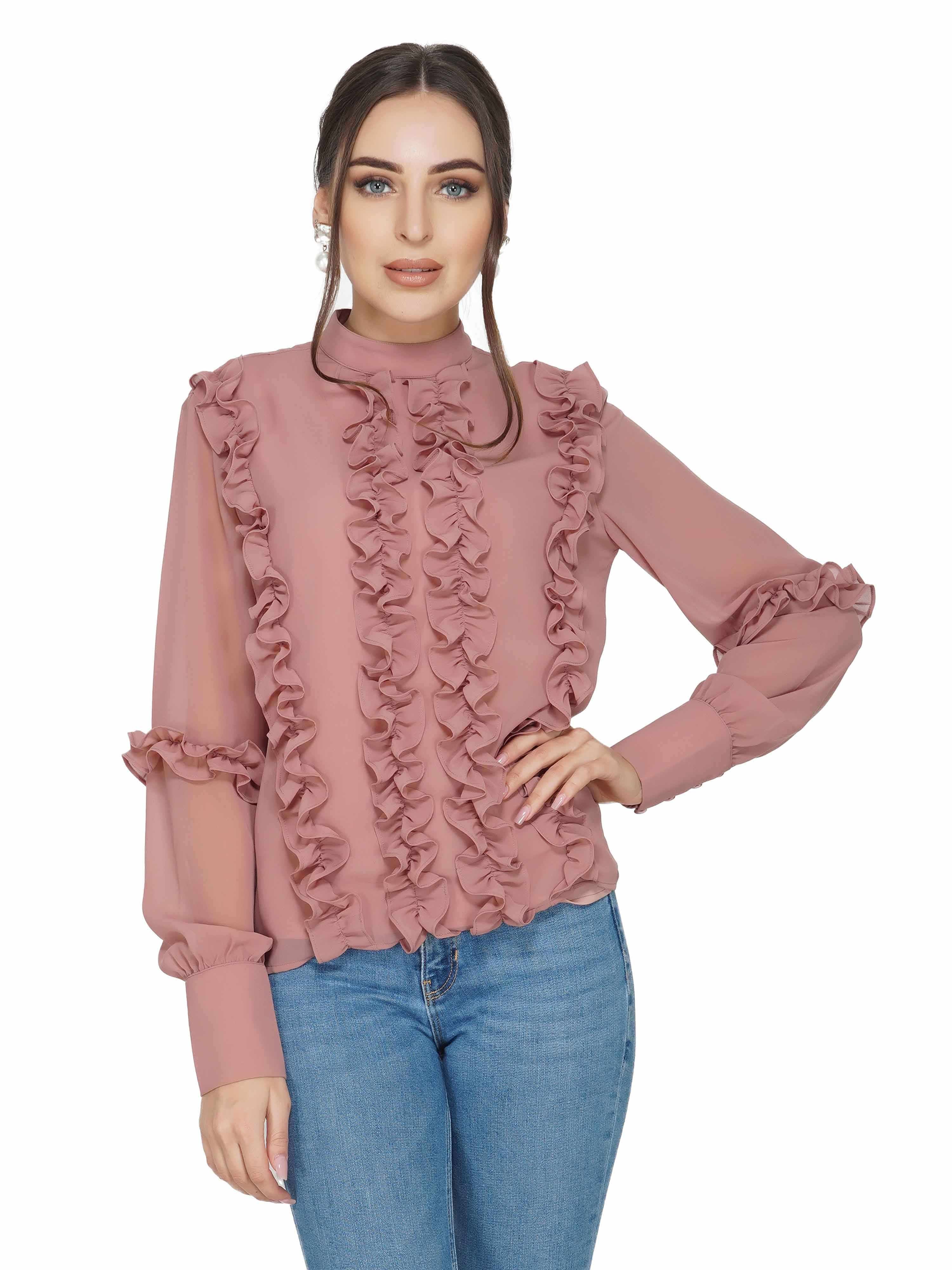 dusty pink ruffle top