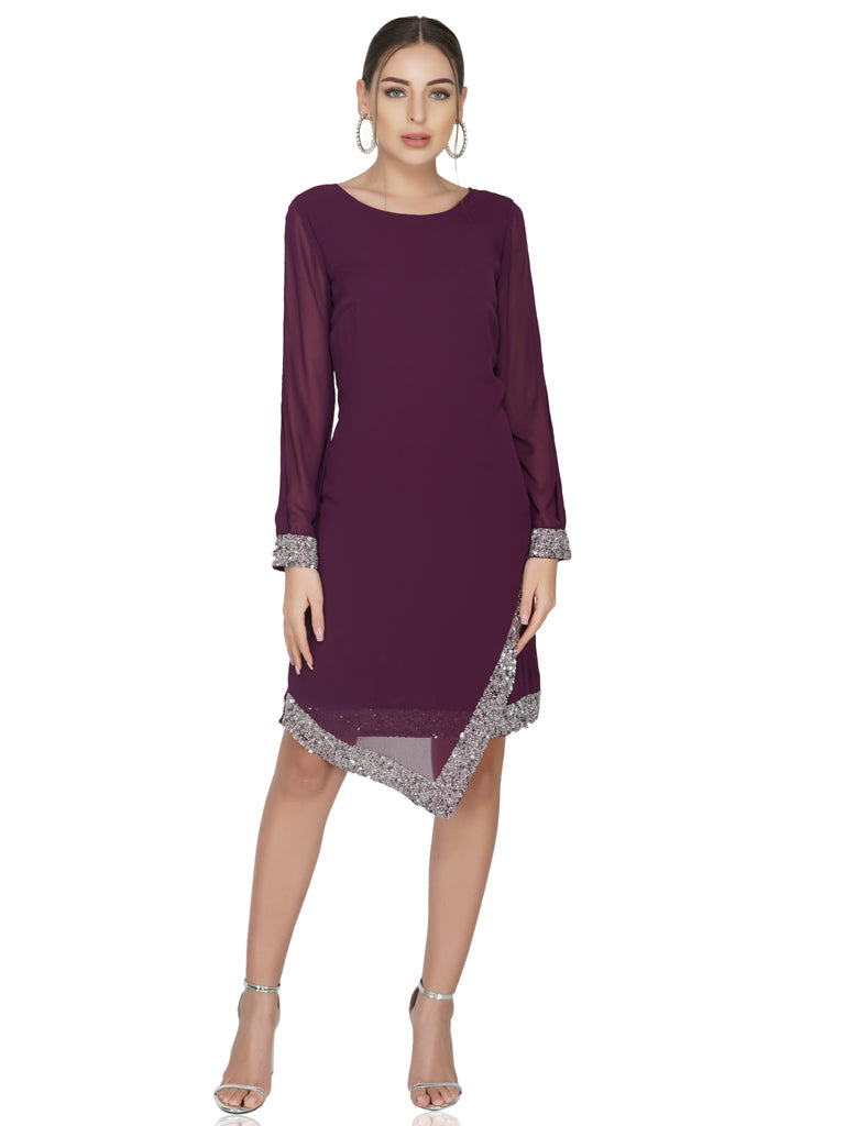 asymmetric hem cold sleeve dress