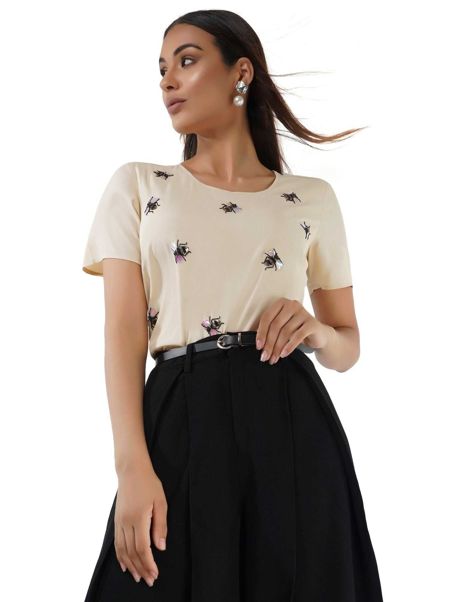bee motif beige top