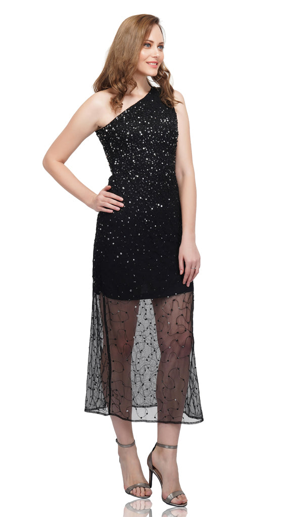 one shoulder sequin gown