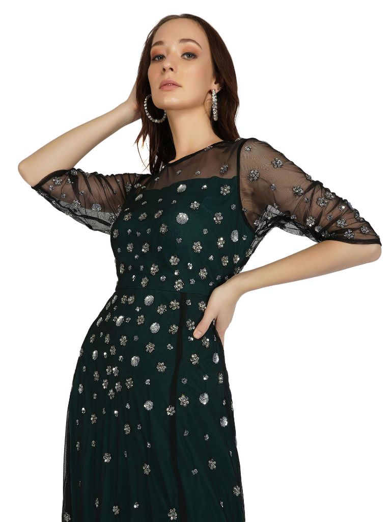 beaded tulle gown with green lining