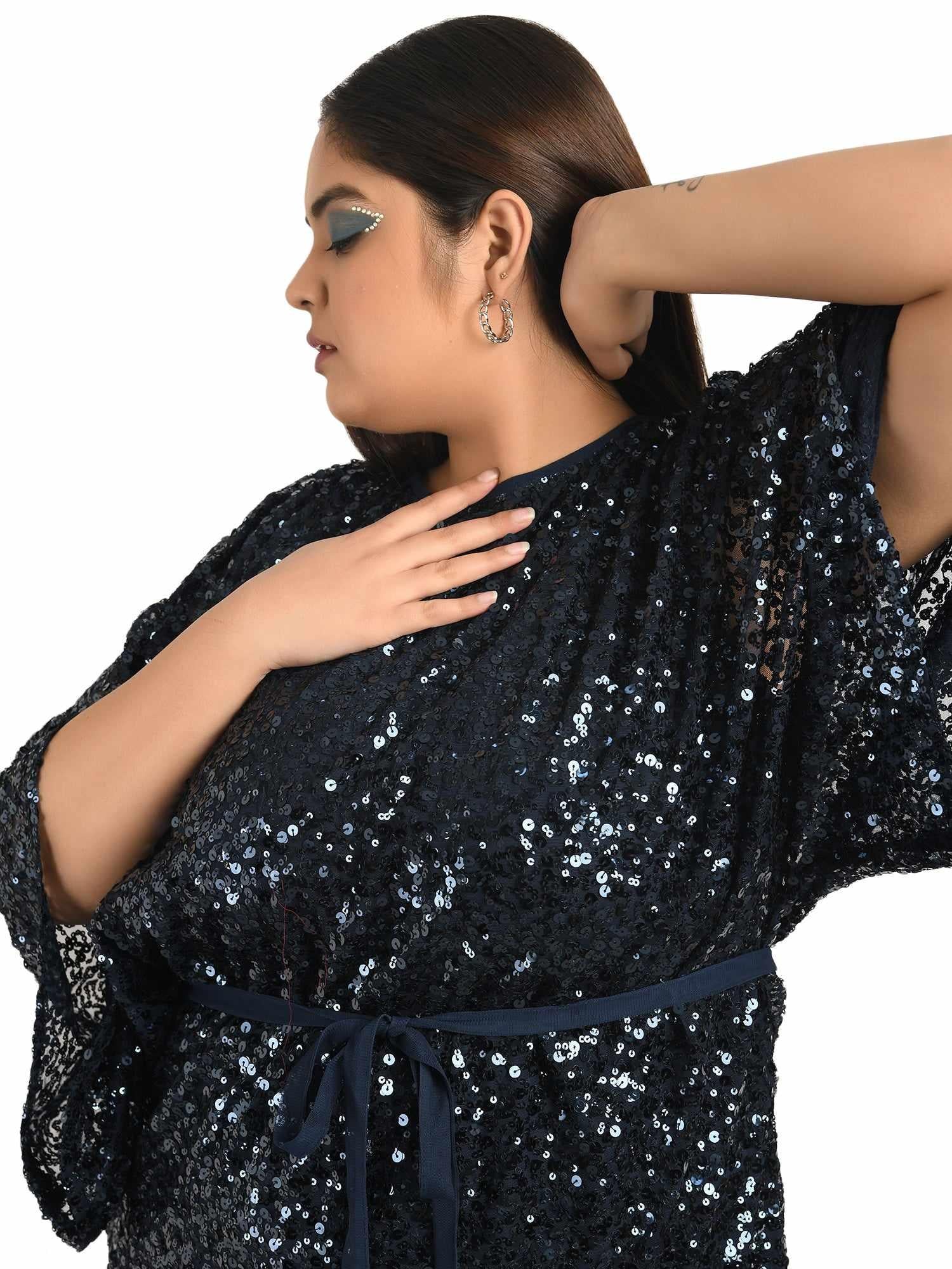 Drop Waist Blue Sequin Dress