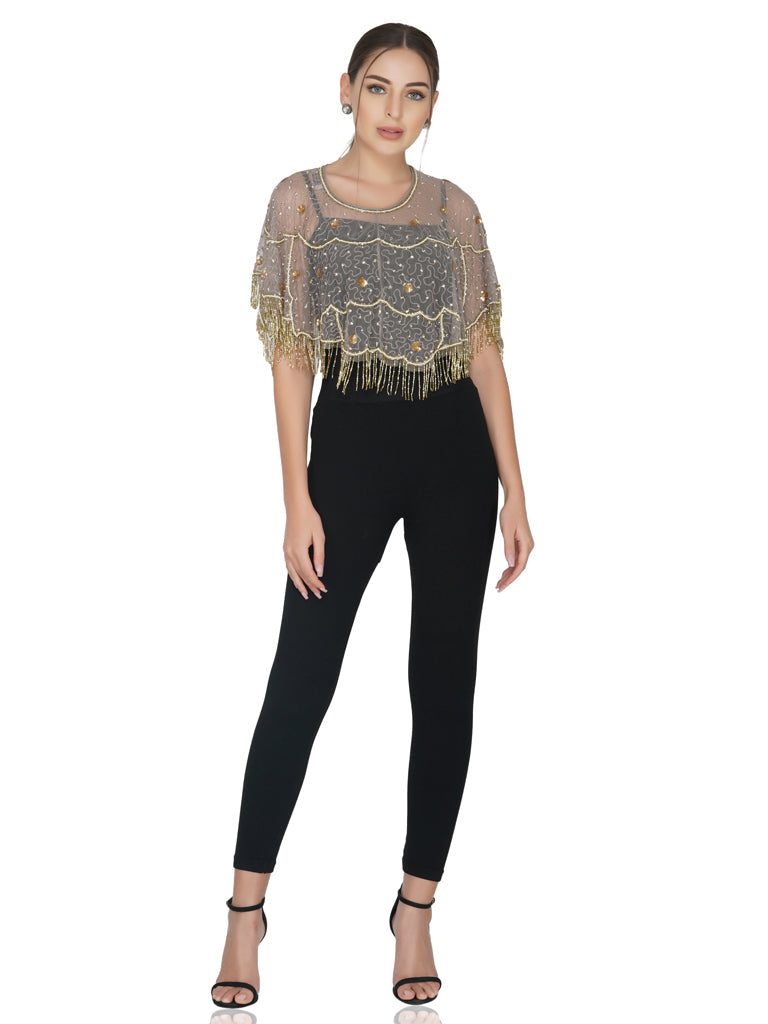 v shape geometric tulle shrug