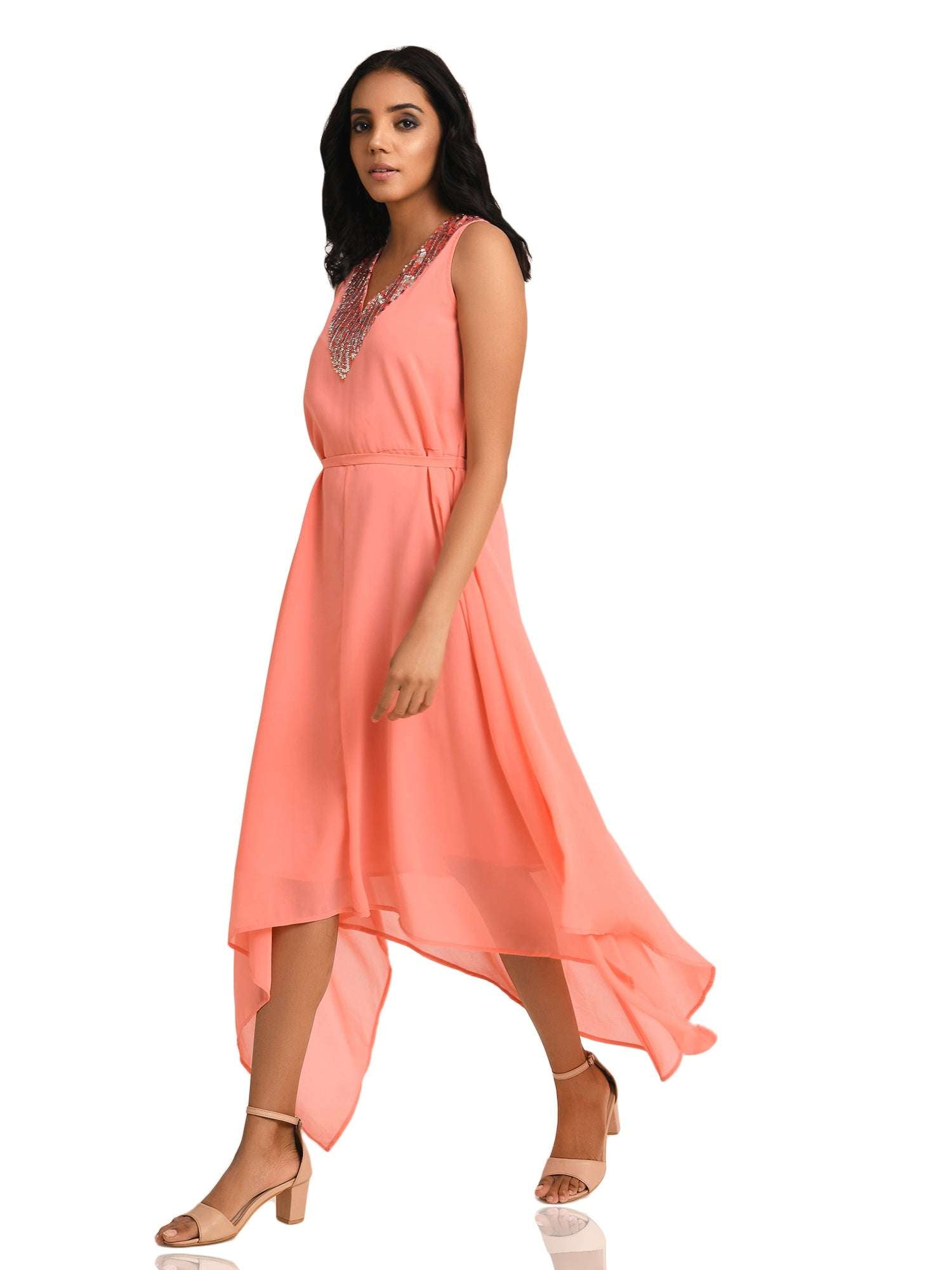 pink silver sequins embellished dress