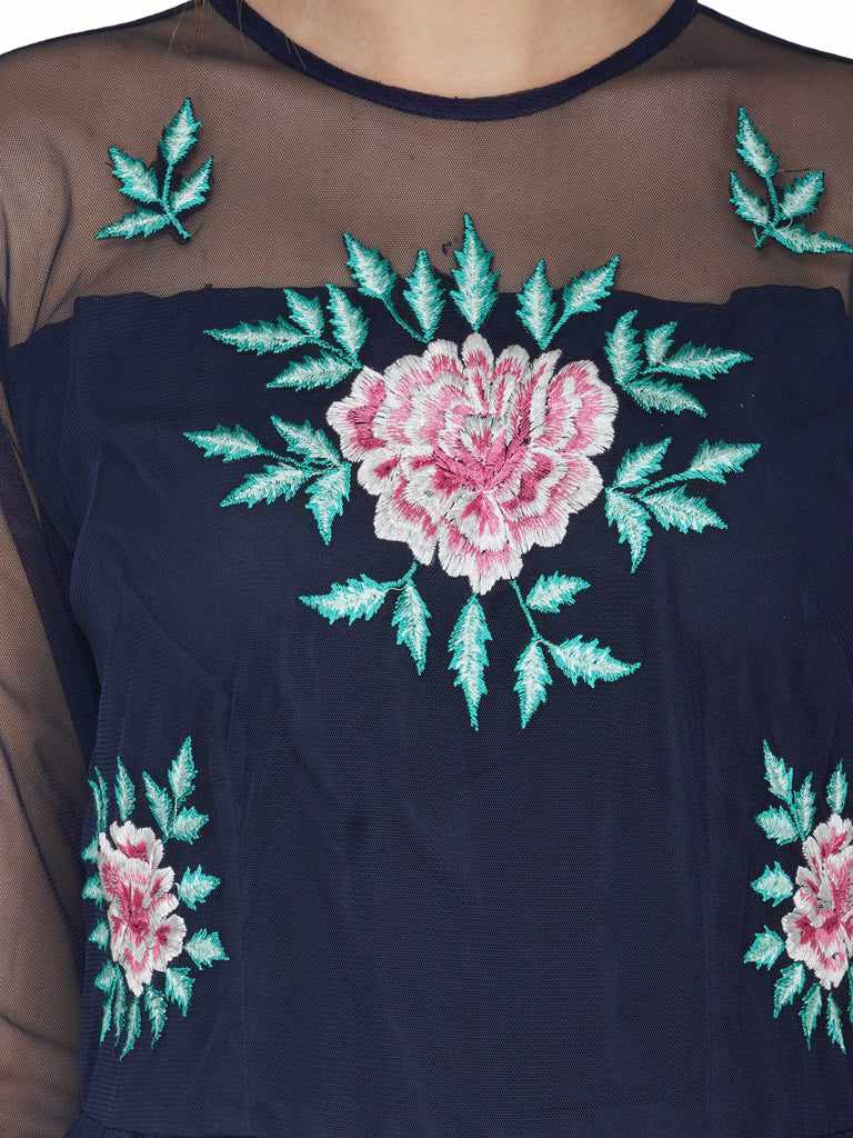 rose embroidery tulle dress