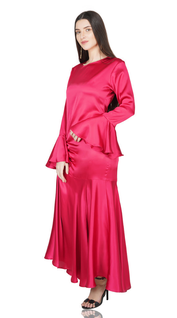 drama red satin dress