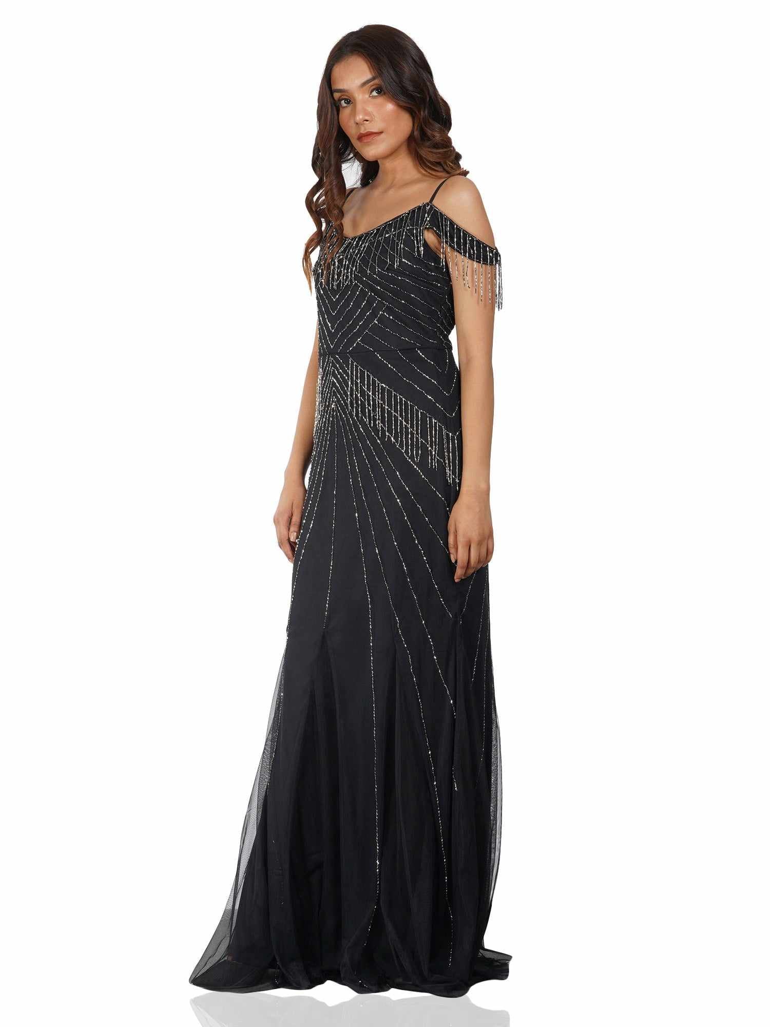 black beaded gown