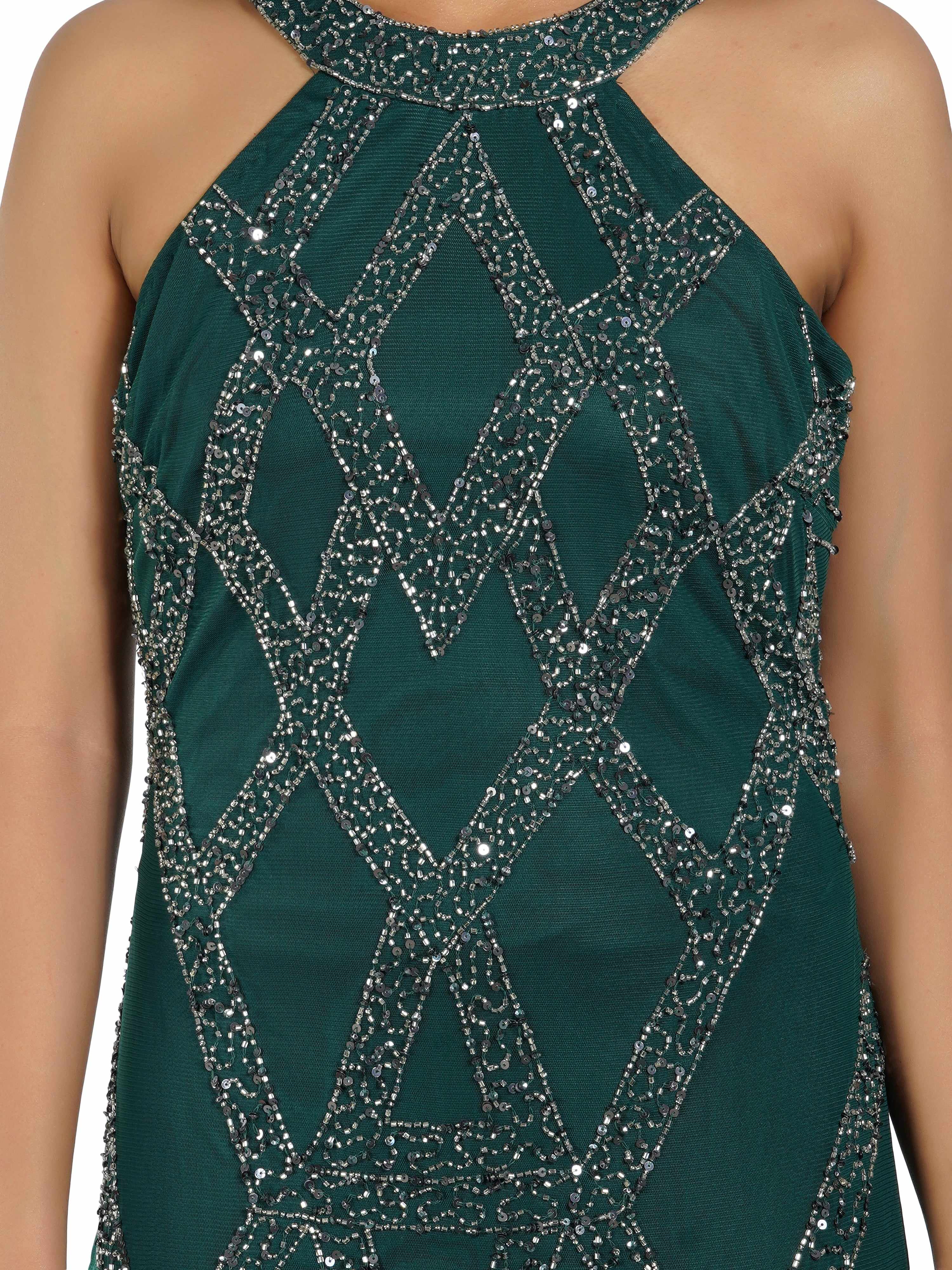 green halter neck gown