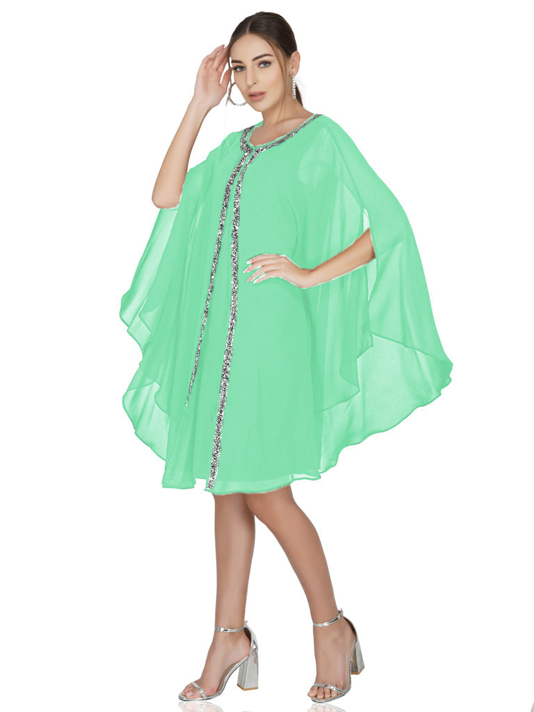 green mantle style layered dress