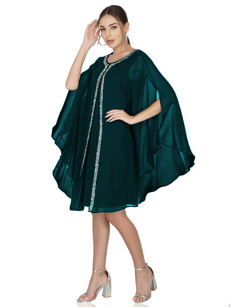 teal mantle style layered dress