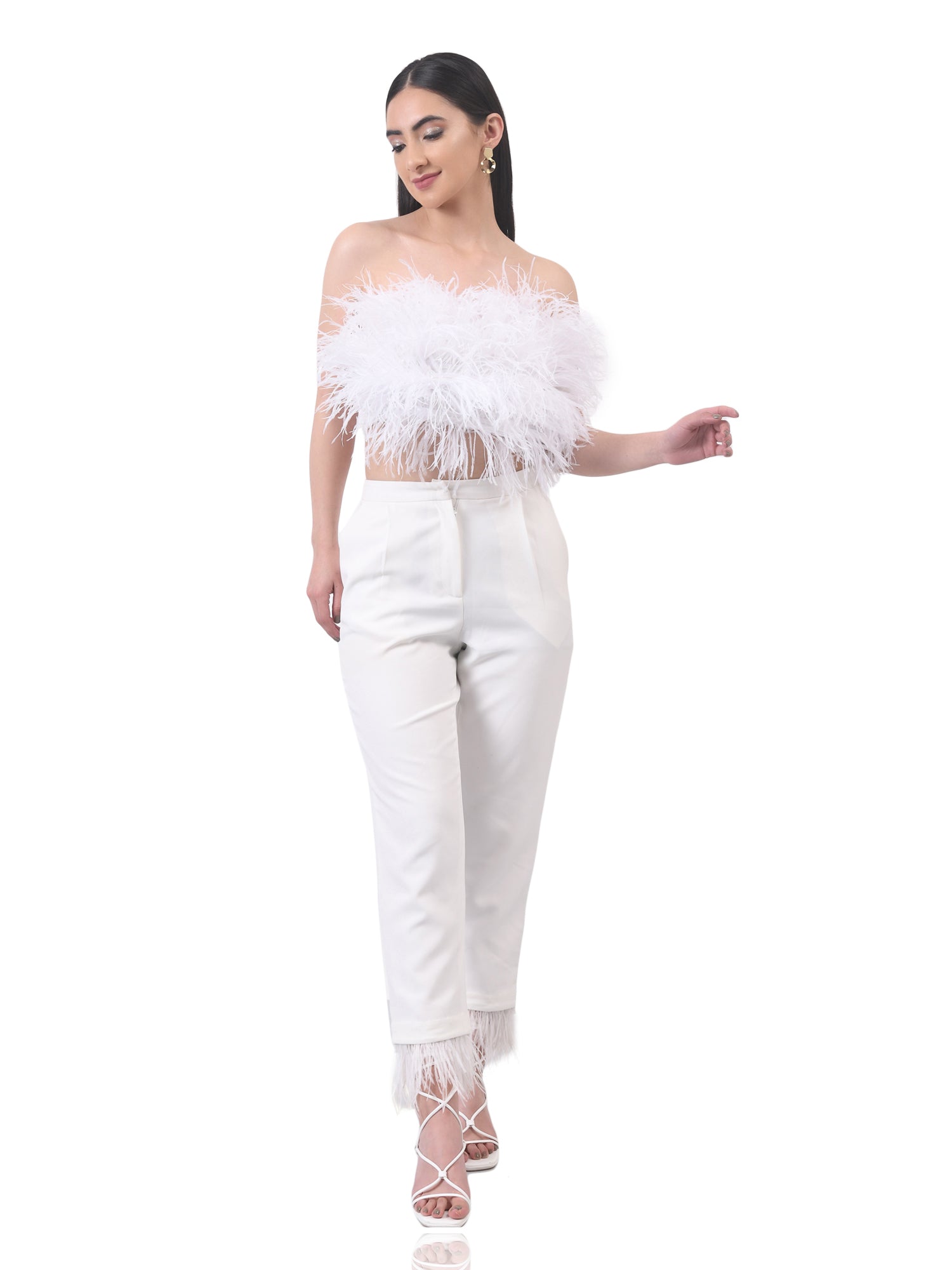 white feather cropped bustier