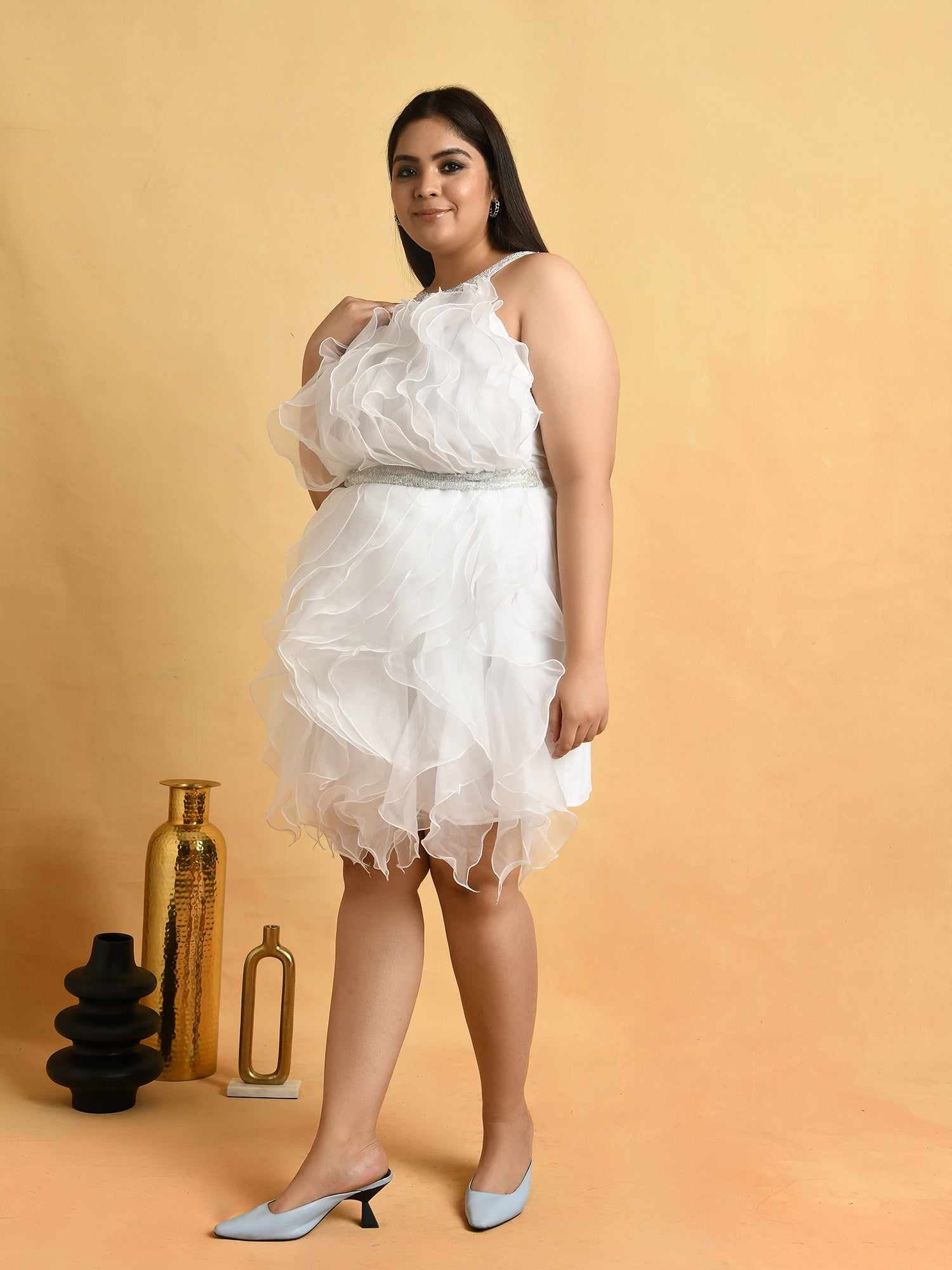 attic salt amelie all over white ruffle dress