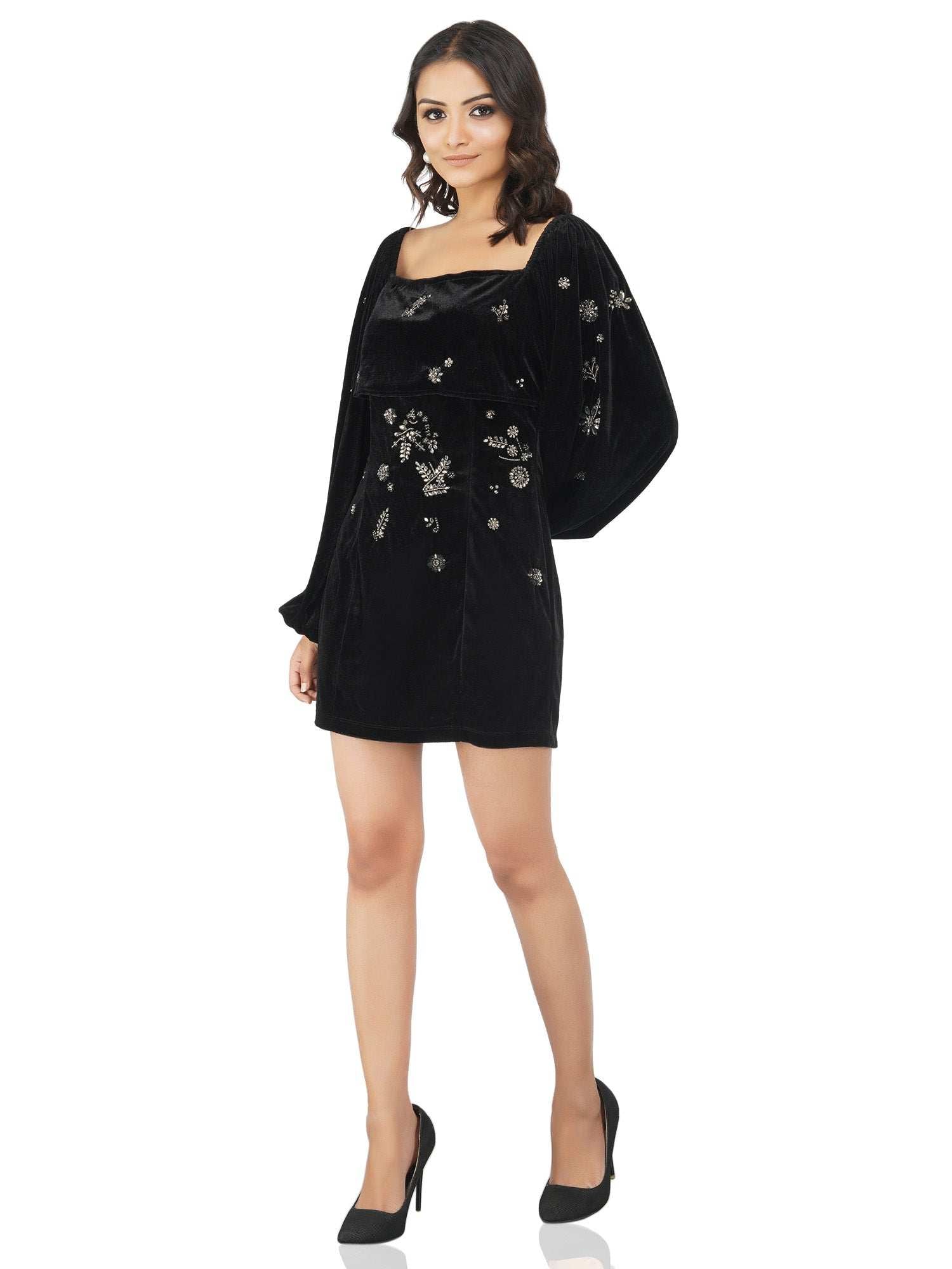 hazel embellished velvet mini dress