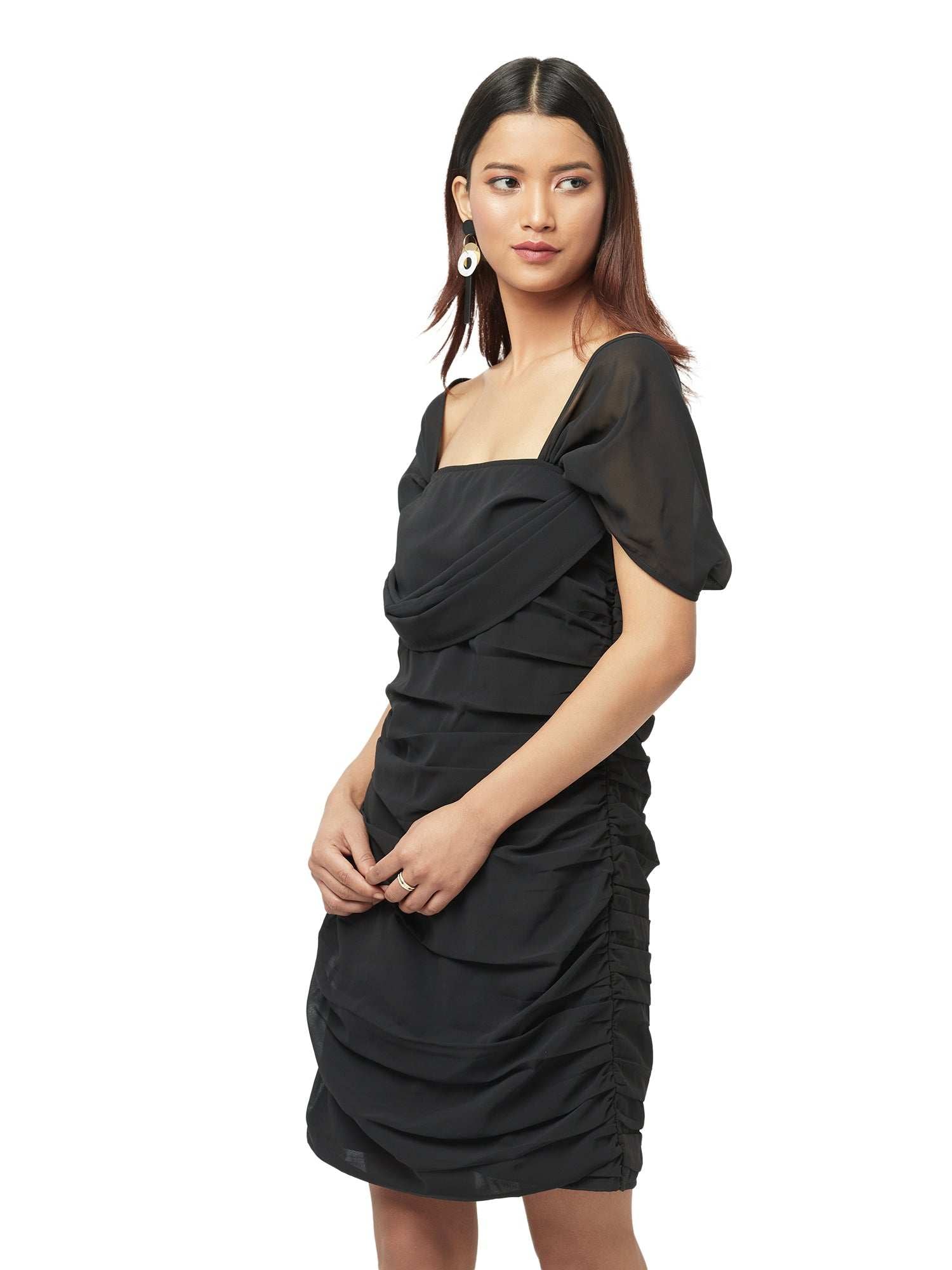 black slim off shoulder dress