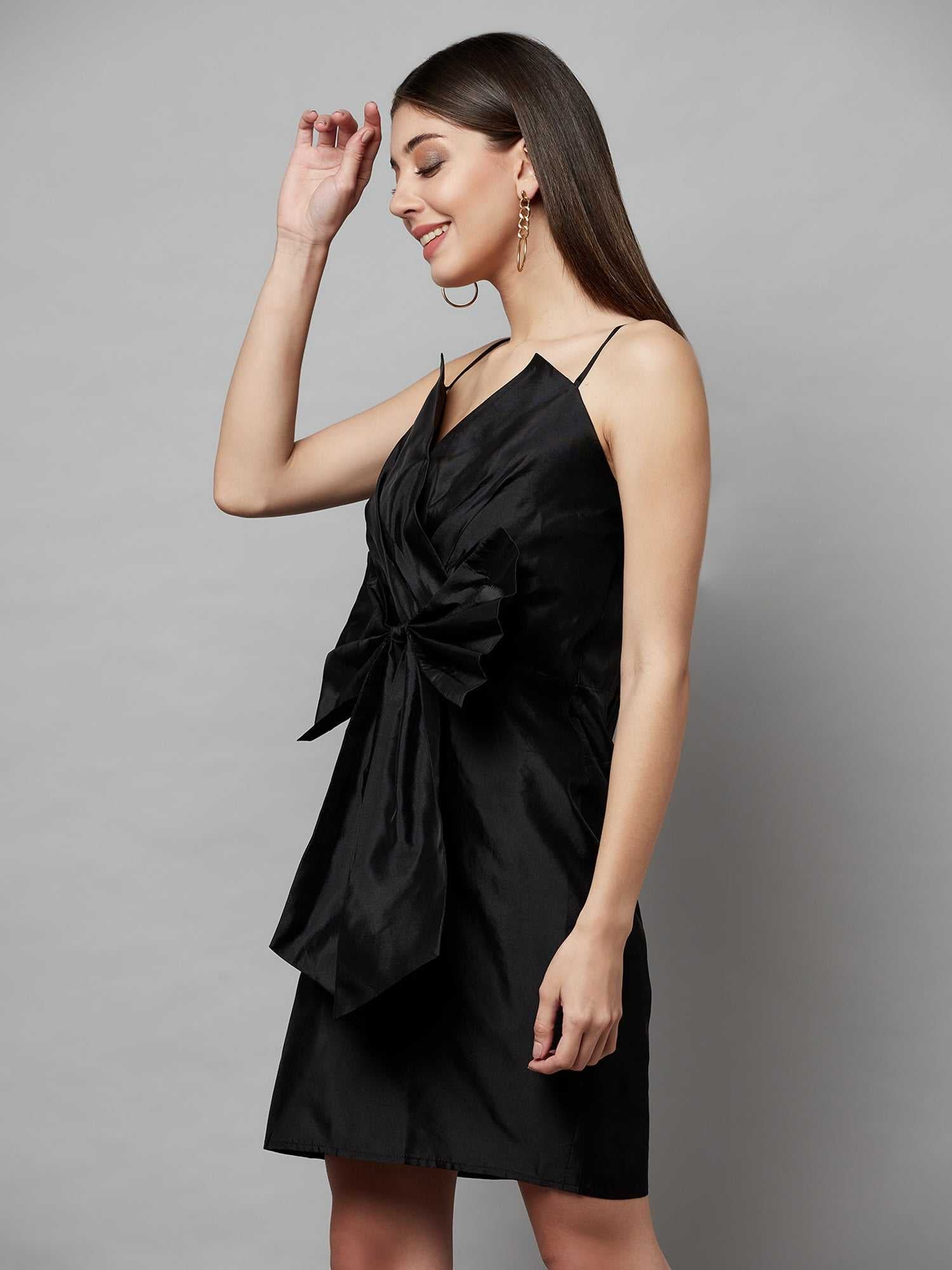 oversized knot black dress