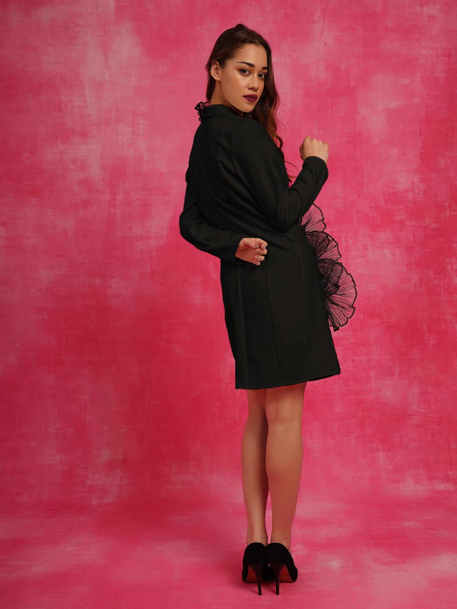 corsage black blazer dress