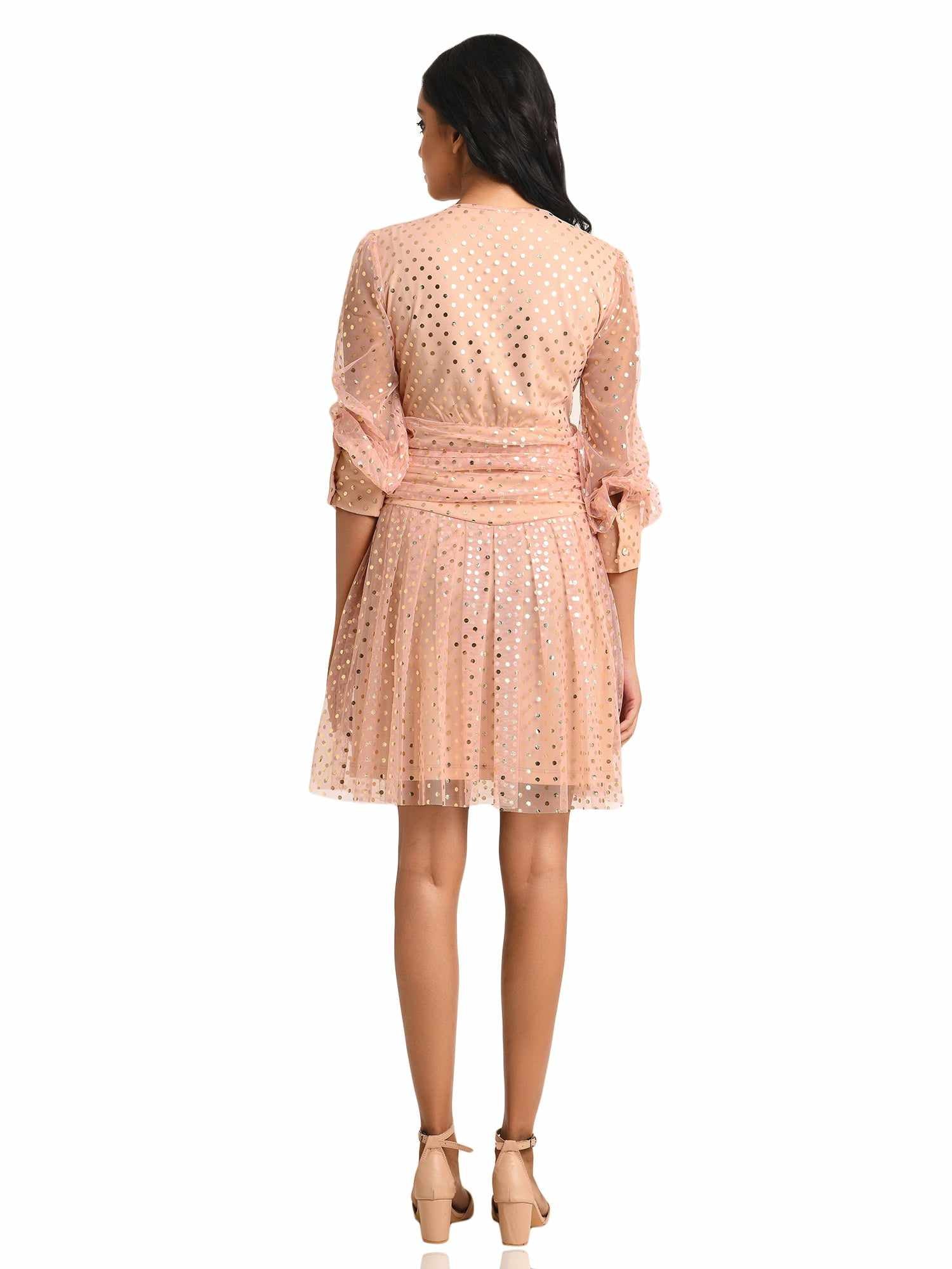 rose pink gold polka dots mesh dress