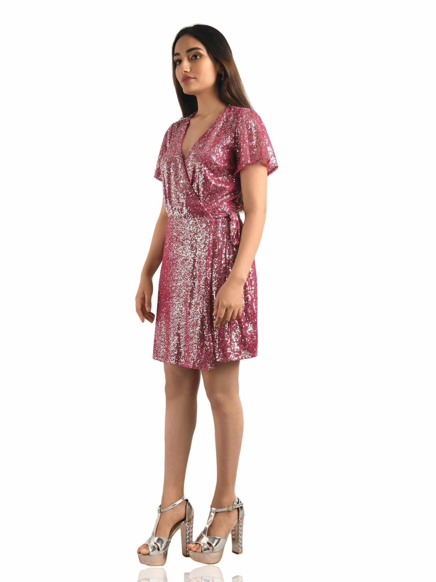 glittering sequined wrap dress