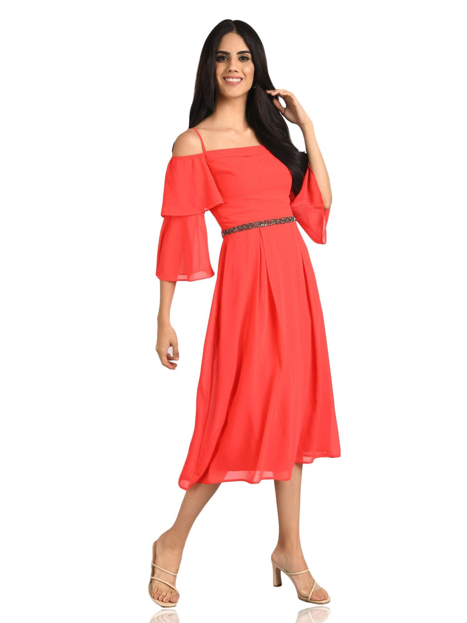 a line midi red dress