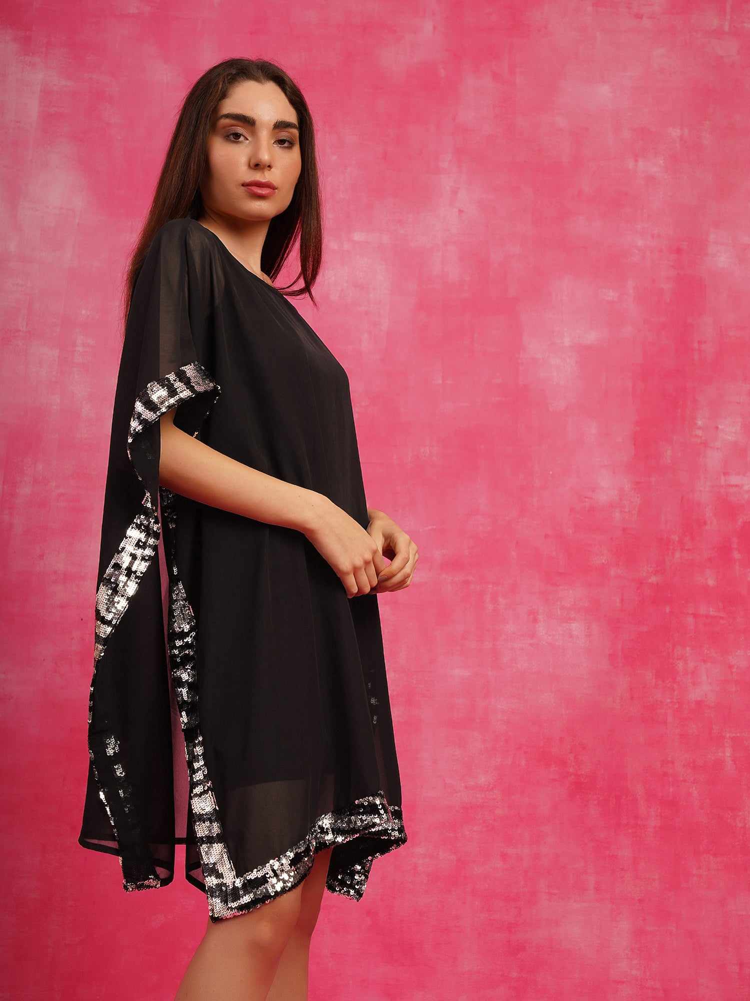 dual tone sequins cape dress