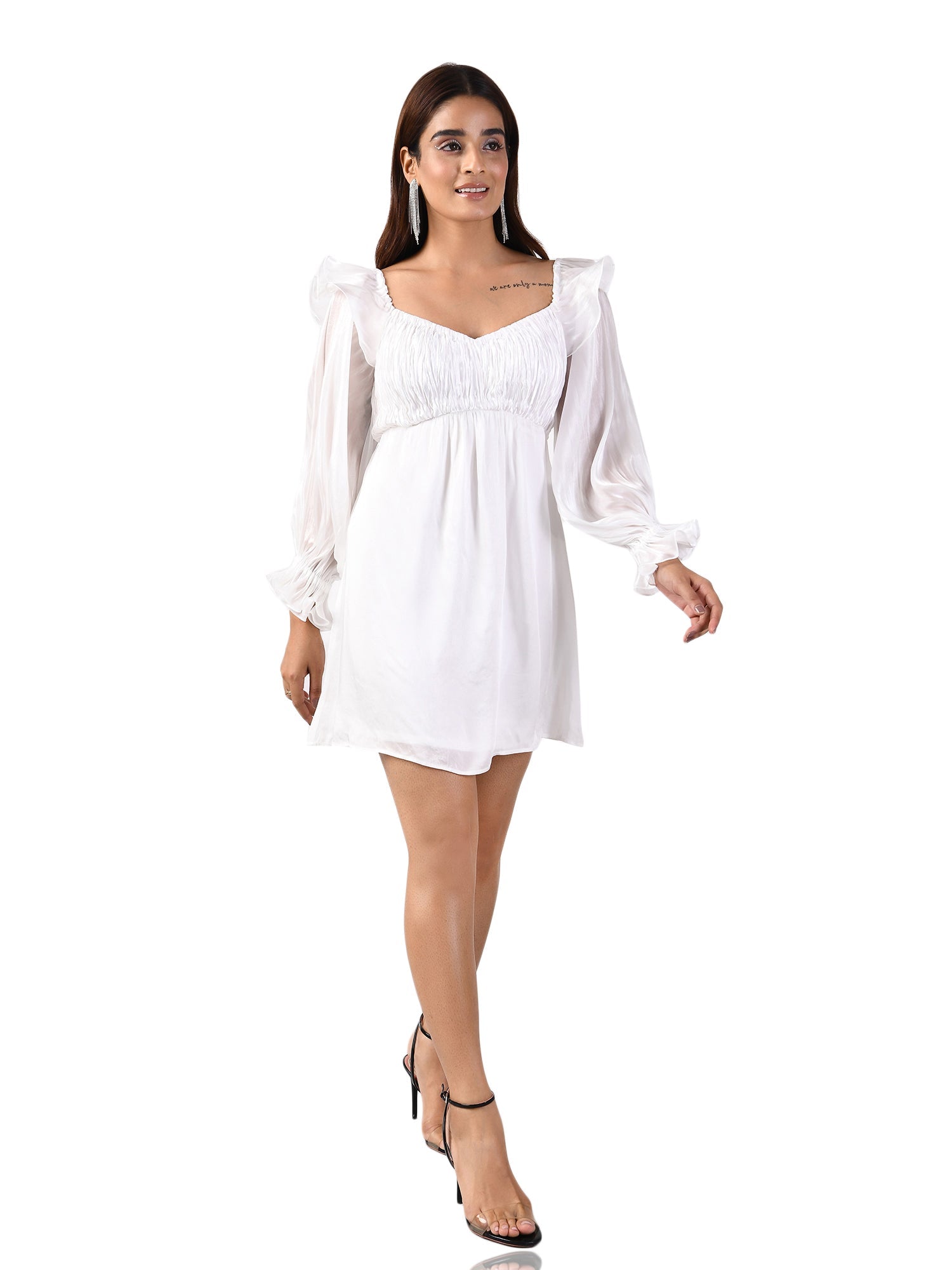 white organza blouson sleeves dress