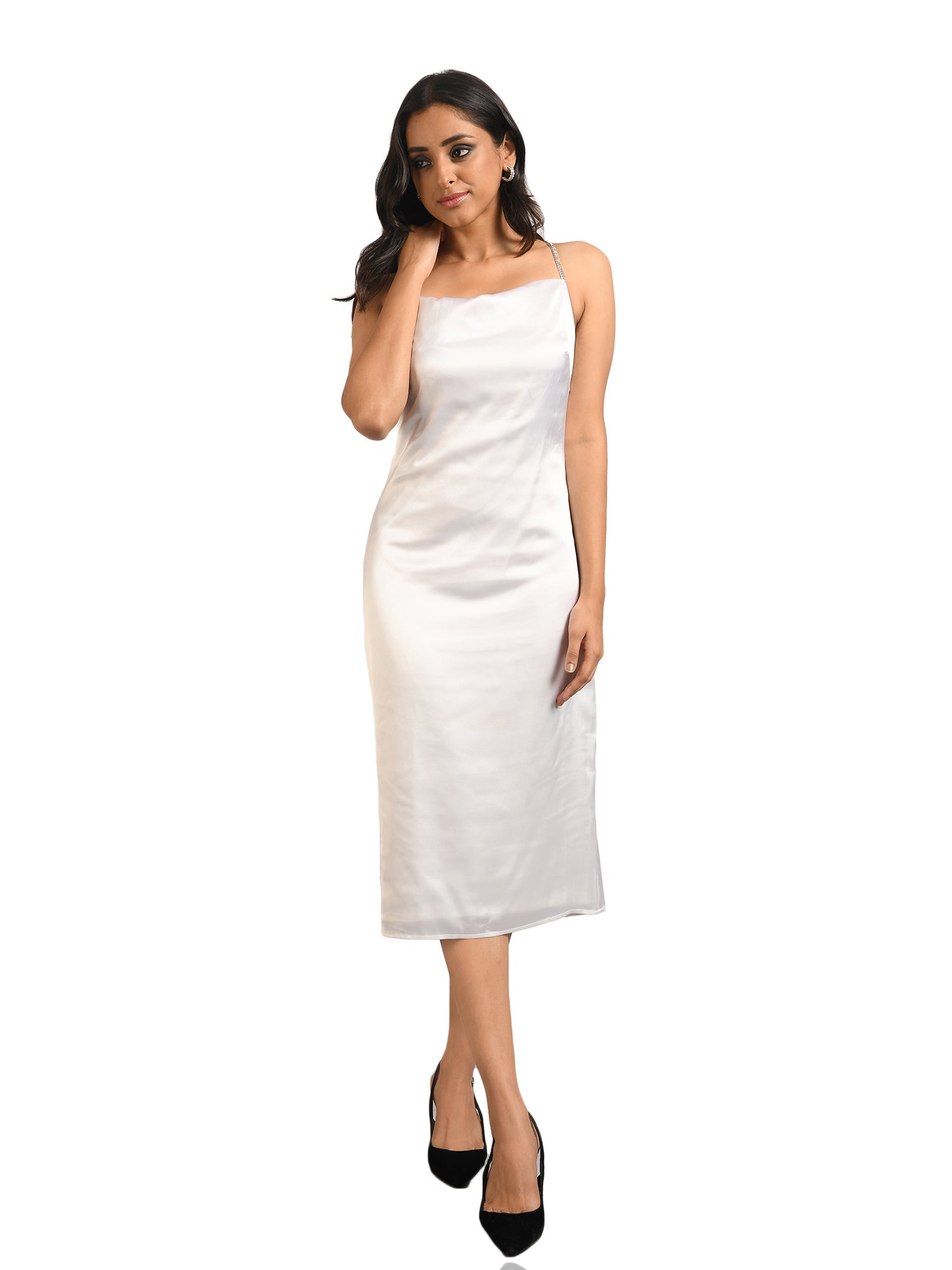 pearl white midi dress