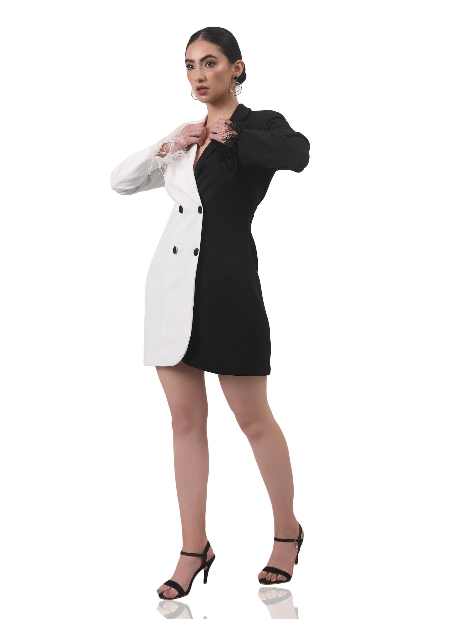 white black mini blazer dress