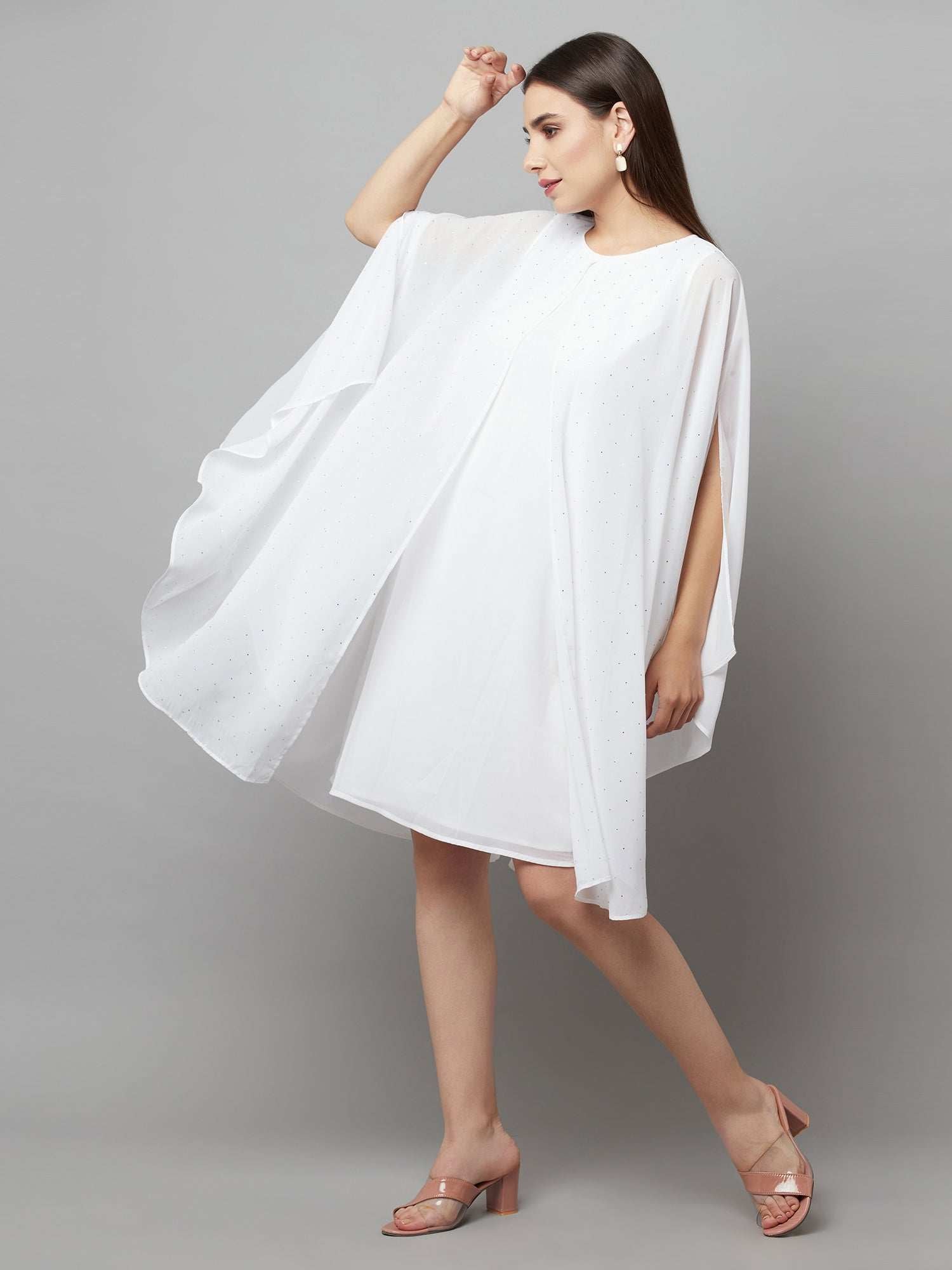 all over stud white dress