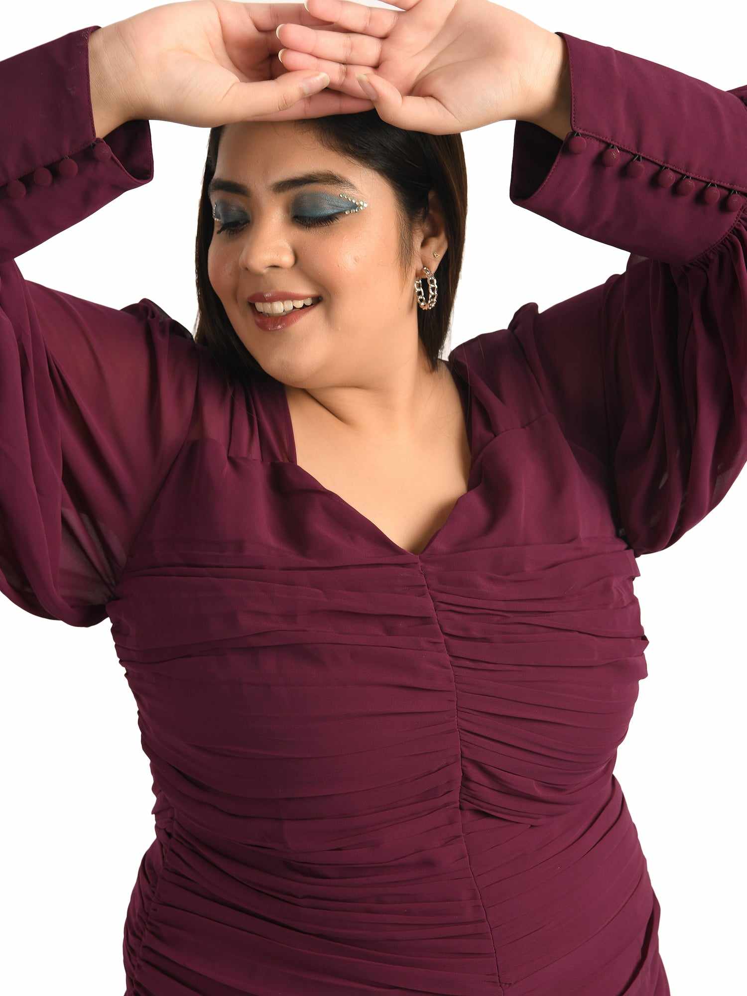 wine ruched mini dress