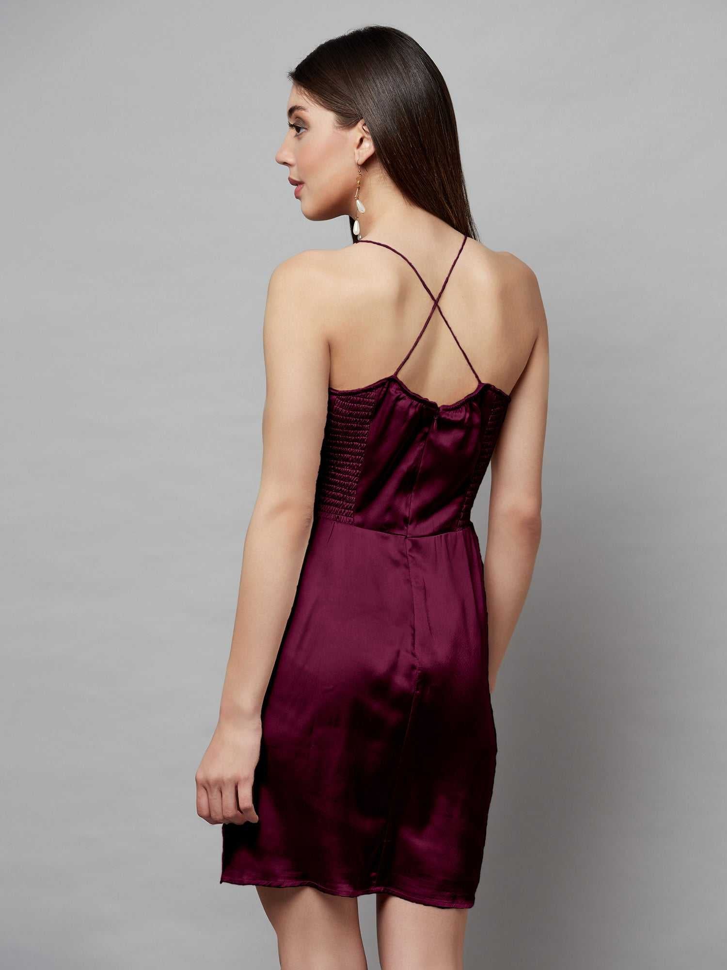 halter neck wine dress