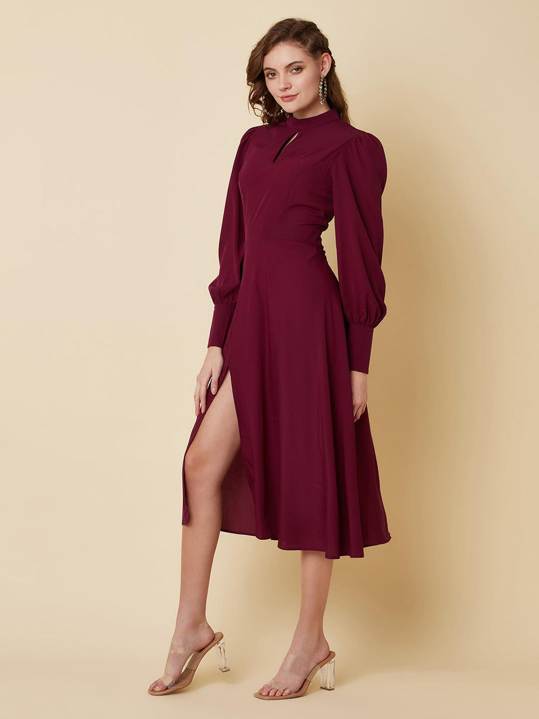 sassy wine slit dress