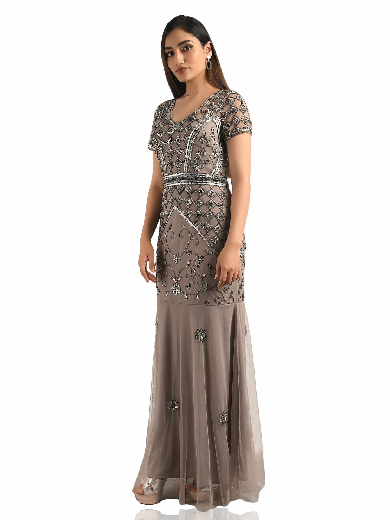 embellished gown with diamond motif