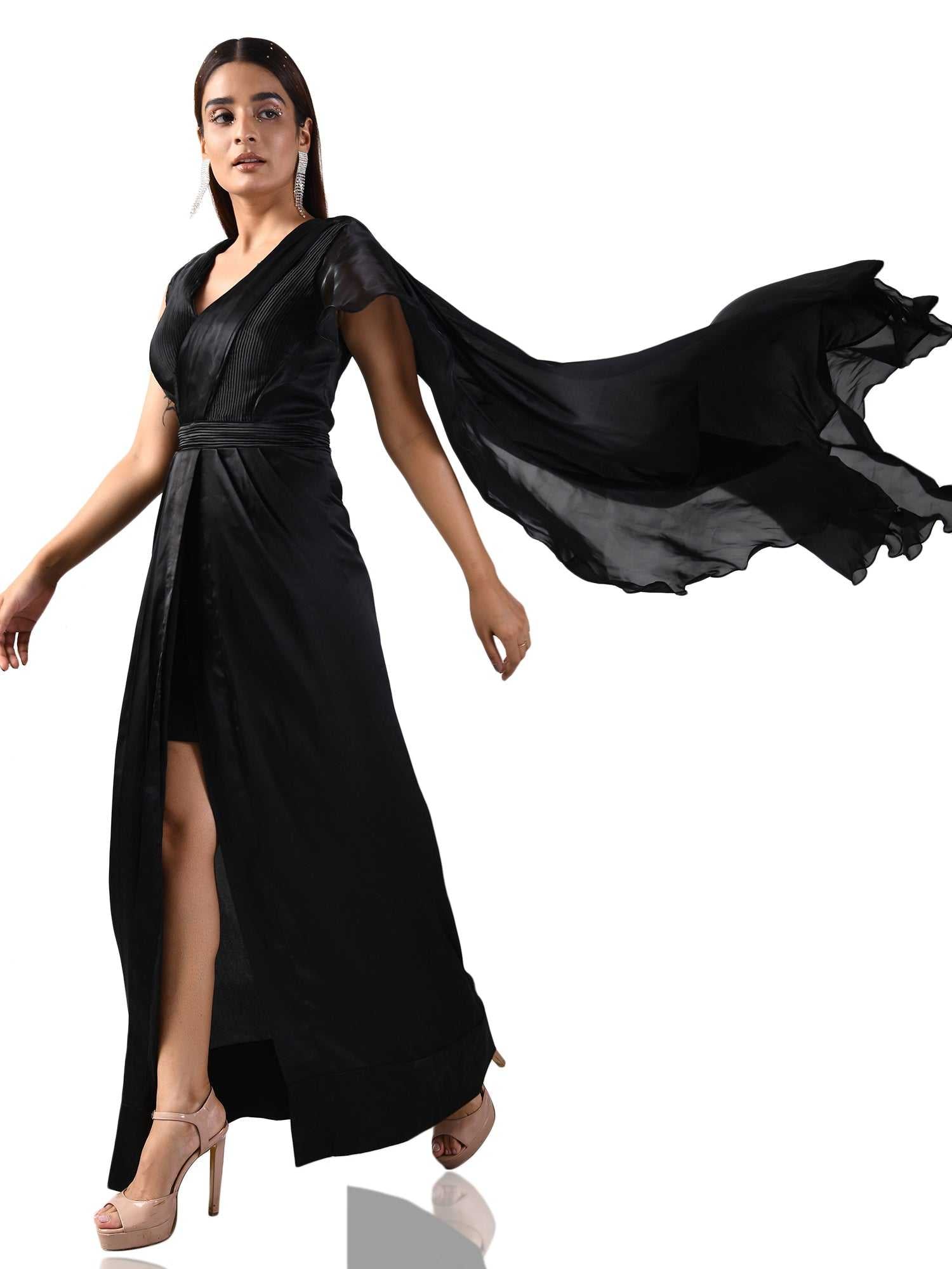 mattia black slit gown