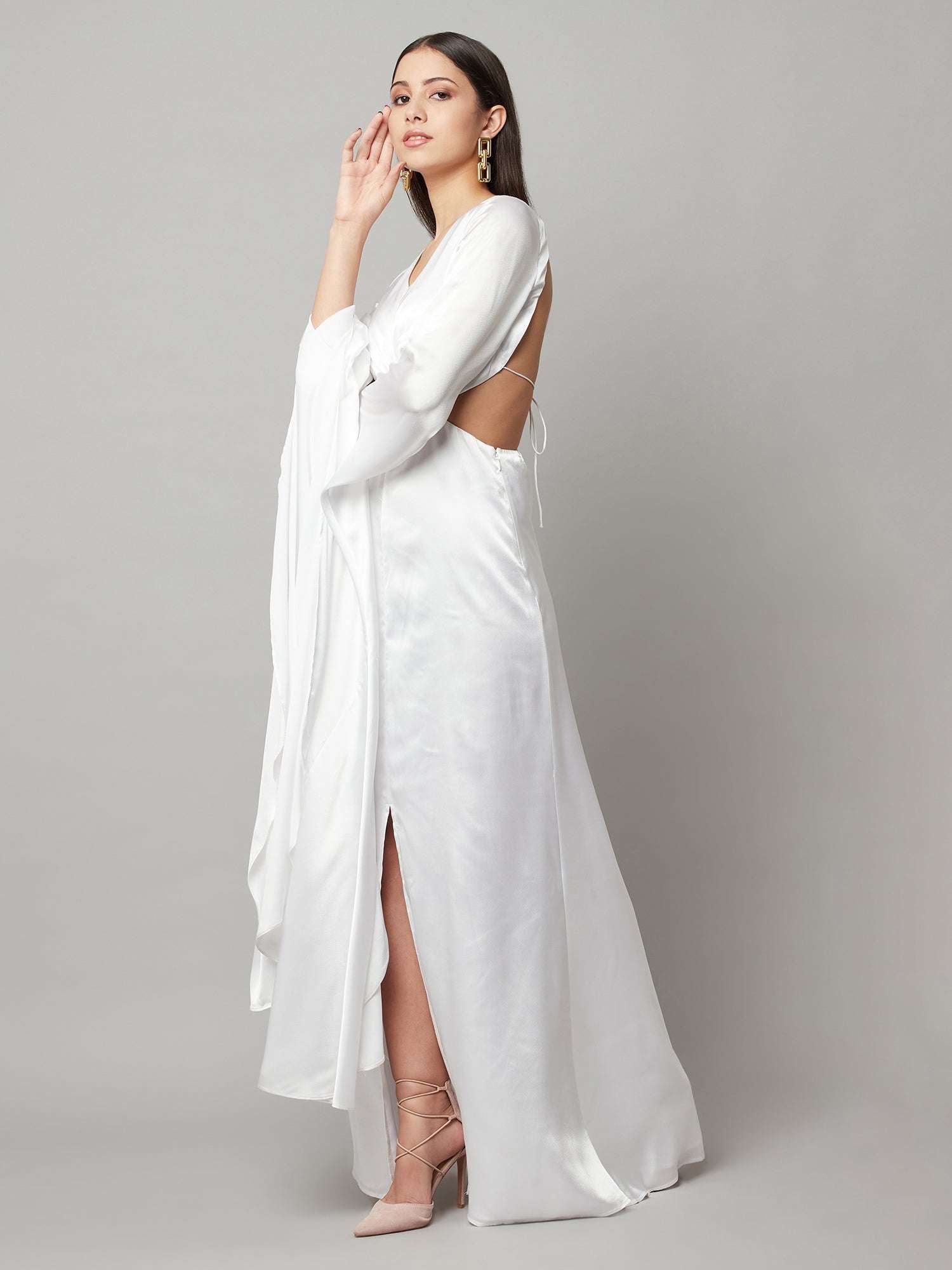mystique long sleeves satin gown